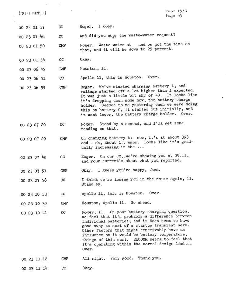 Page 67 of Apollo 11’s original transcript