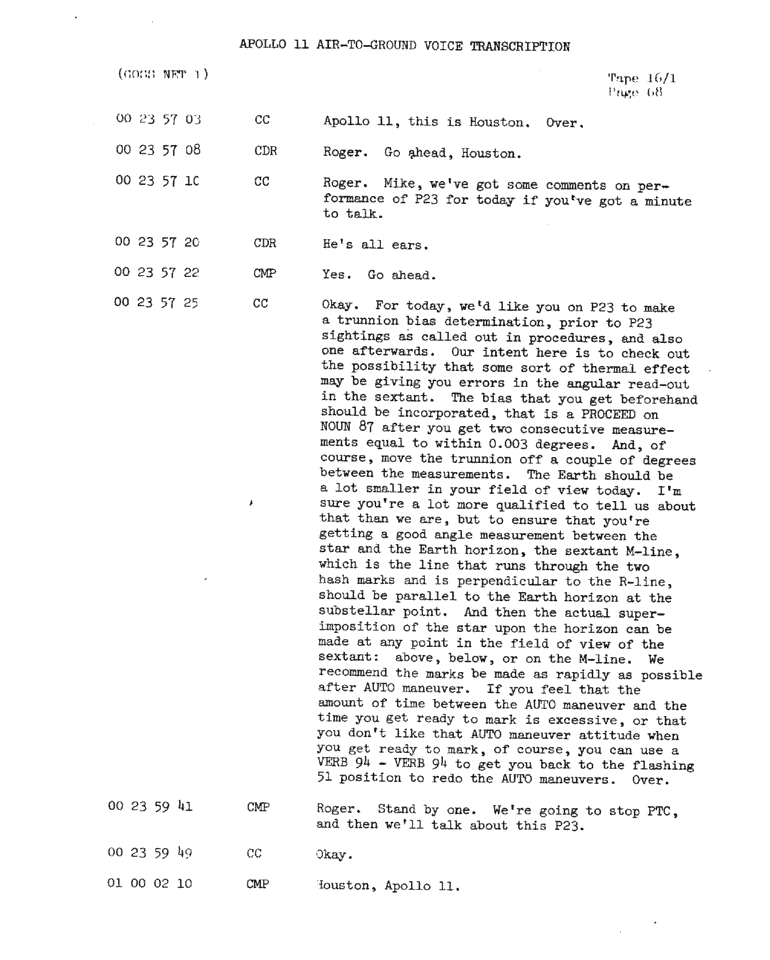 Page 70 of Apollo 11’s original transcript