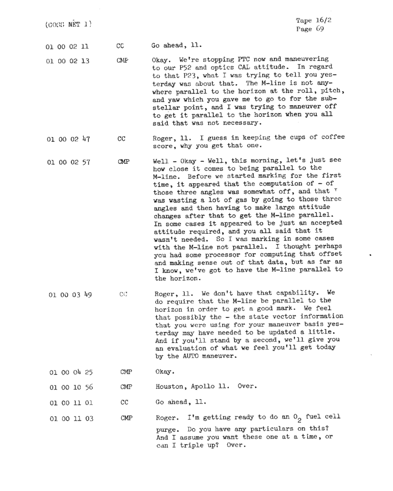 Page 71 of Apollo 11’s original transcript