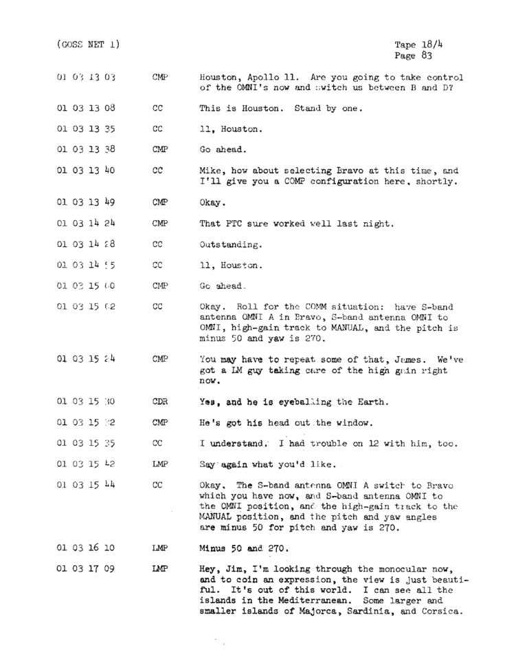Page 85 of Apollo 11&rsquo;s original transcript