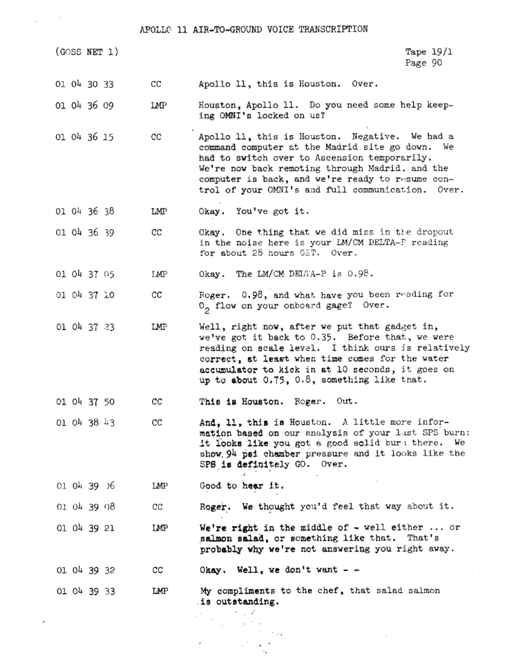 Page 92 of Apollo 11’s original transcript