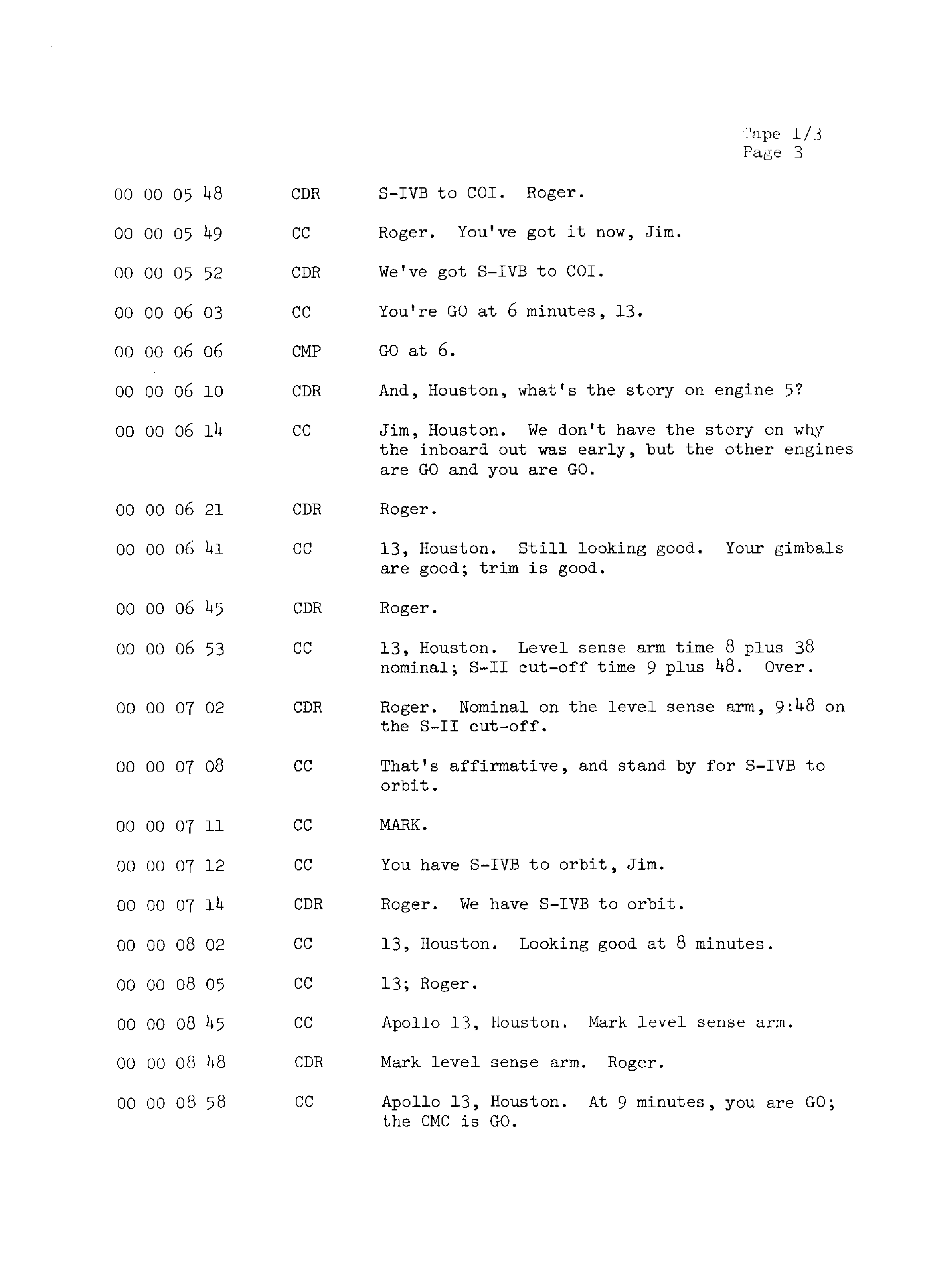Page 10 of Apollo 13’s original transcript
