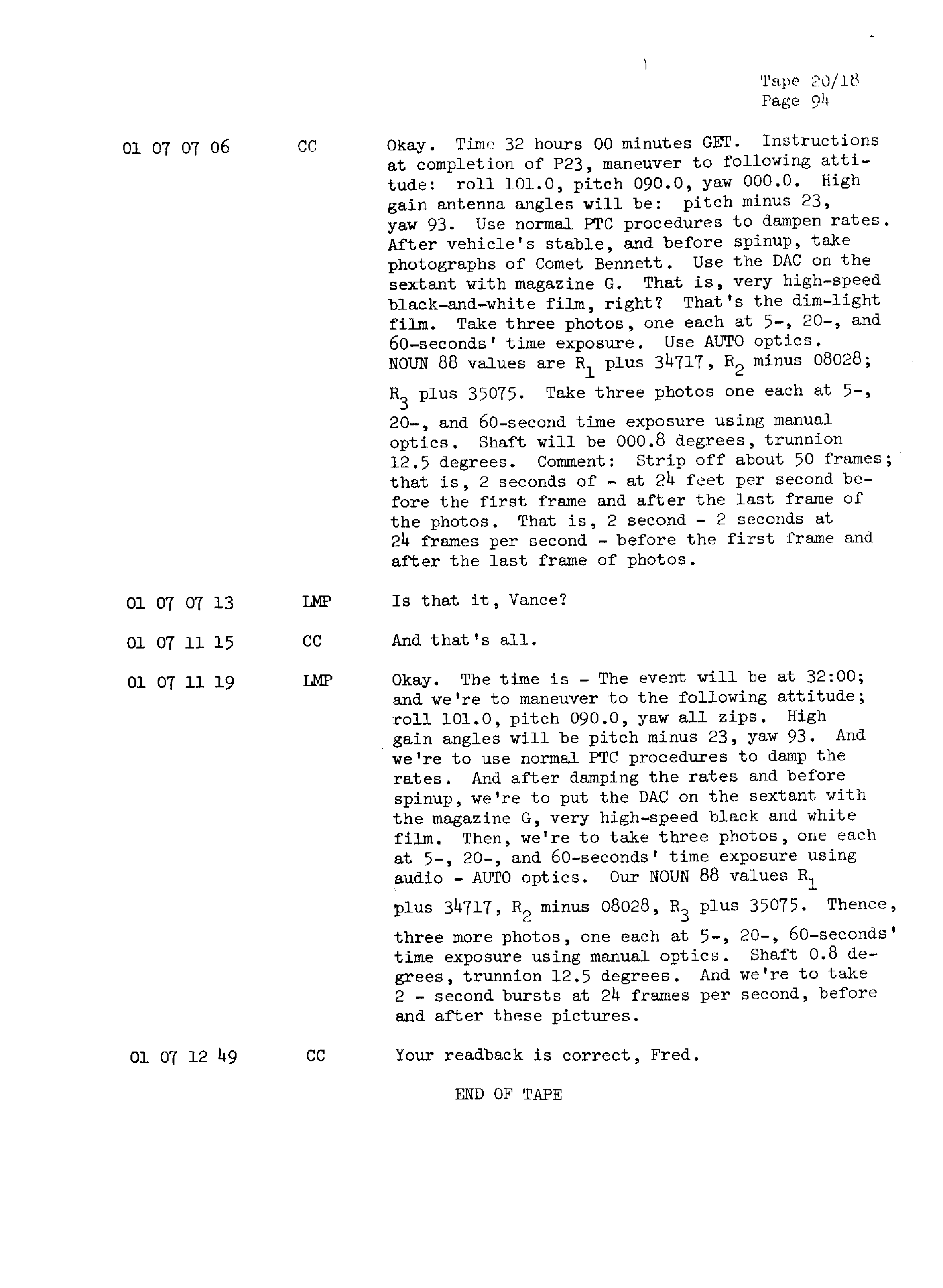 Page 101 of Apollo 13’s original transcript