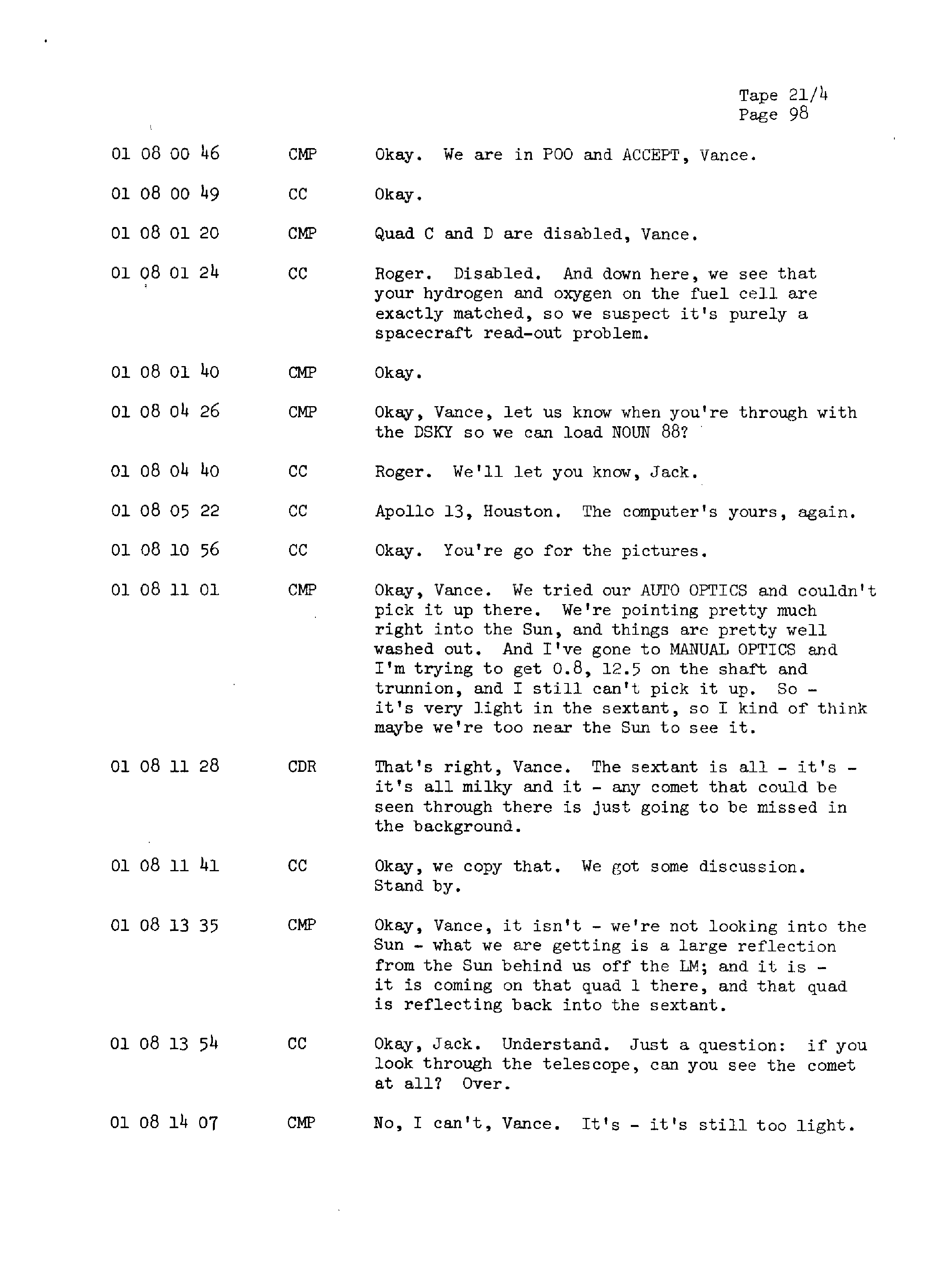 Page 105 of Apollo 13’s original transcript