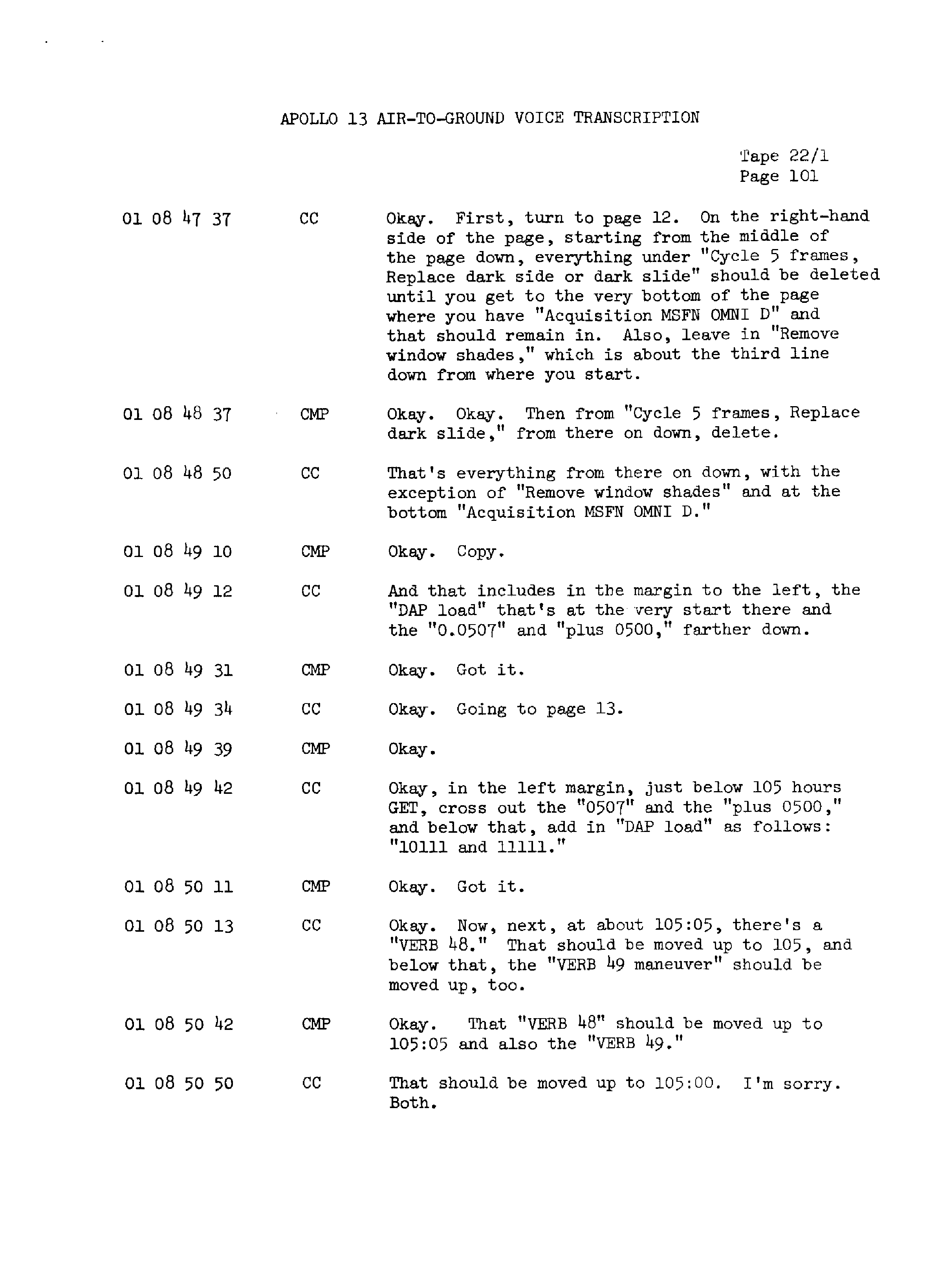 Page 108 of Apollo 13’s original transcript