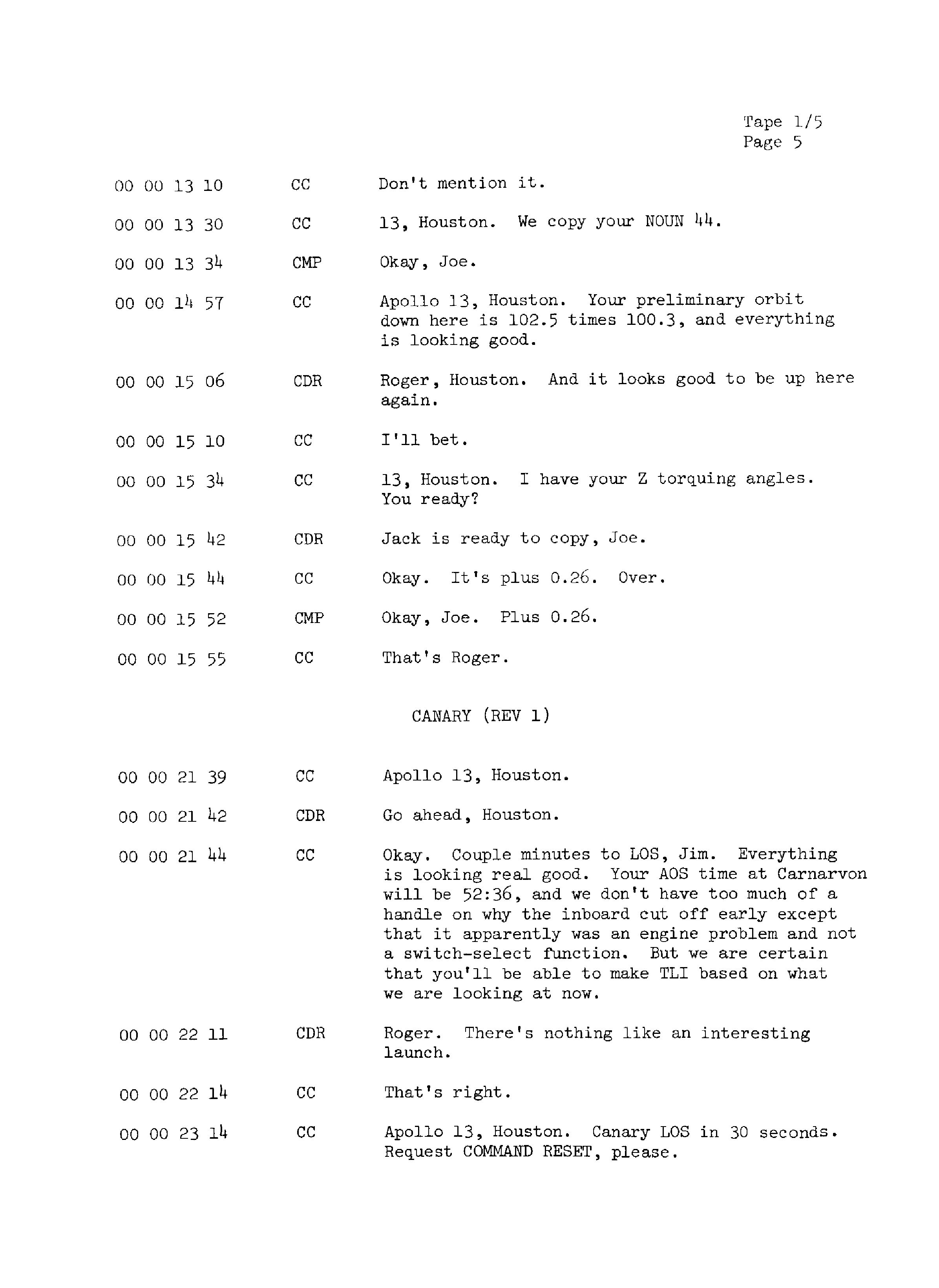 Page 12 of Apollo 13’s original transcript
