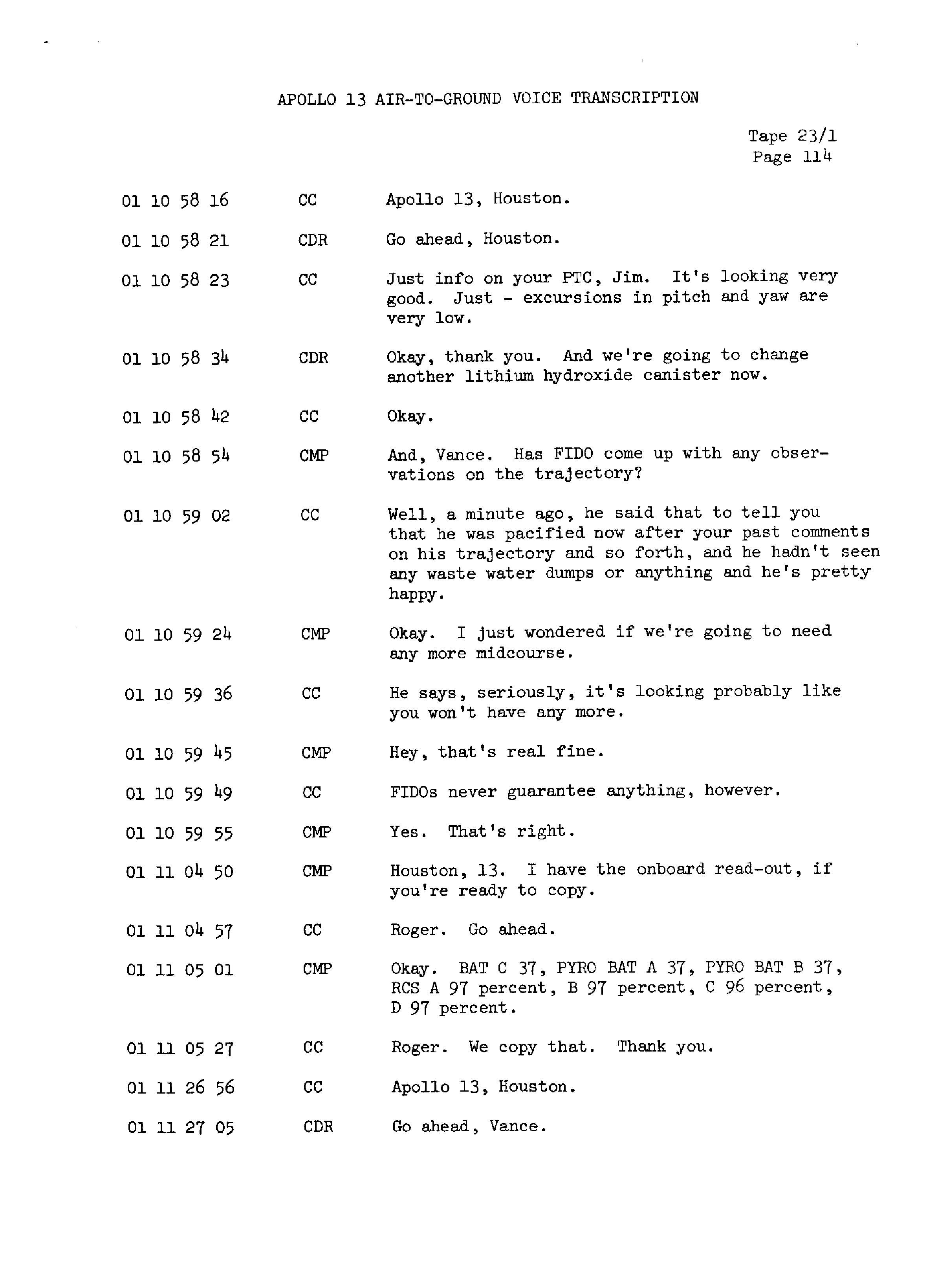 Page 121 of Apollo 13’s original transcript