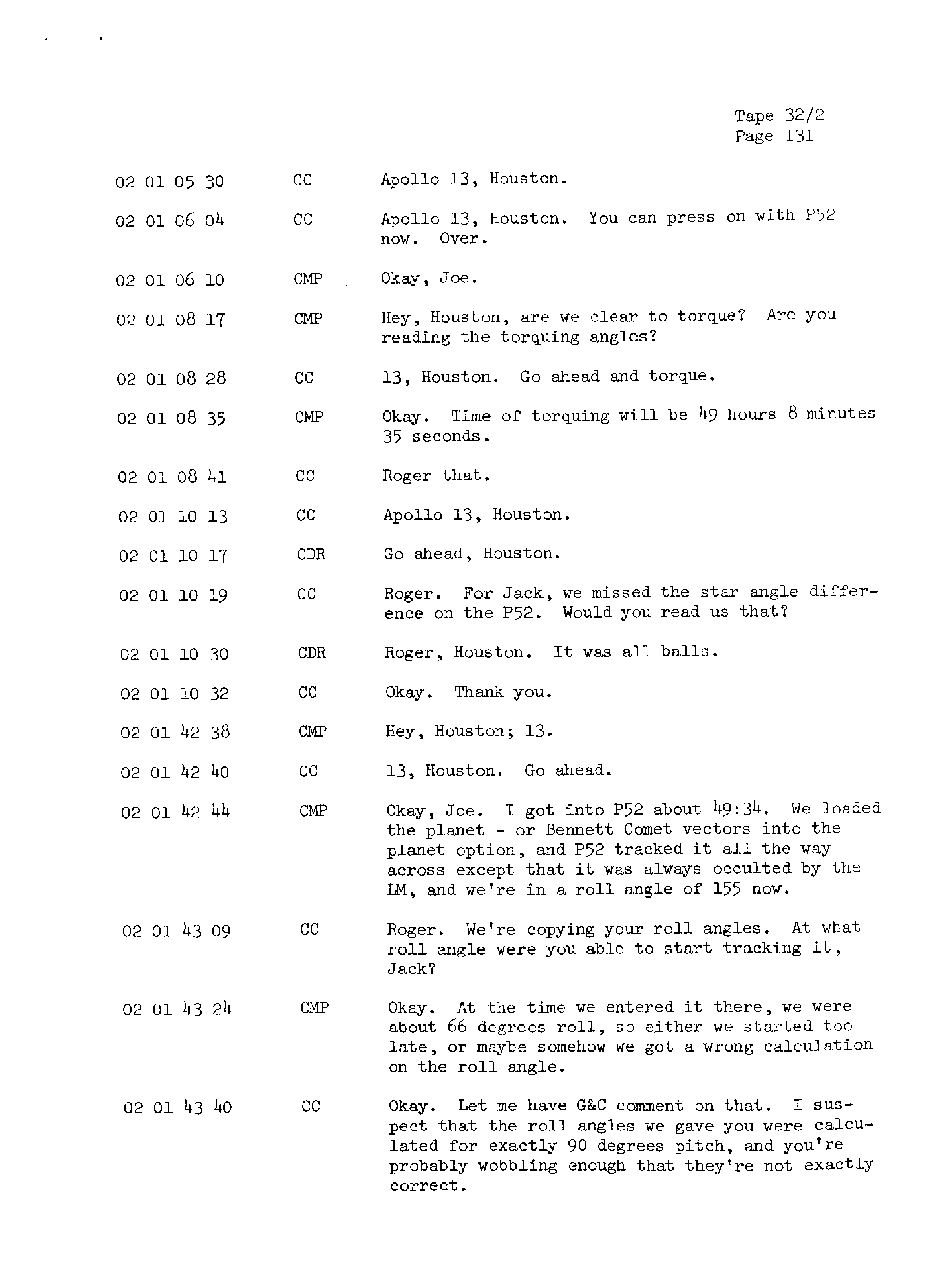 Page 138 of Apollo 13’s original transcript