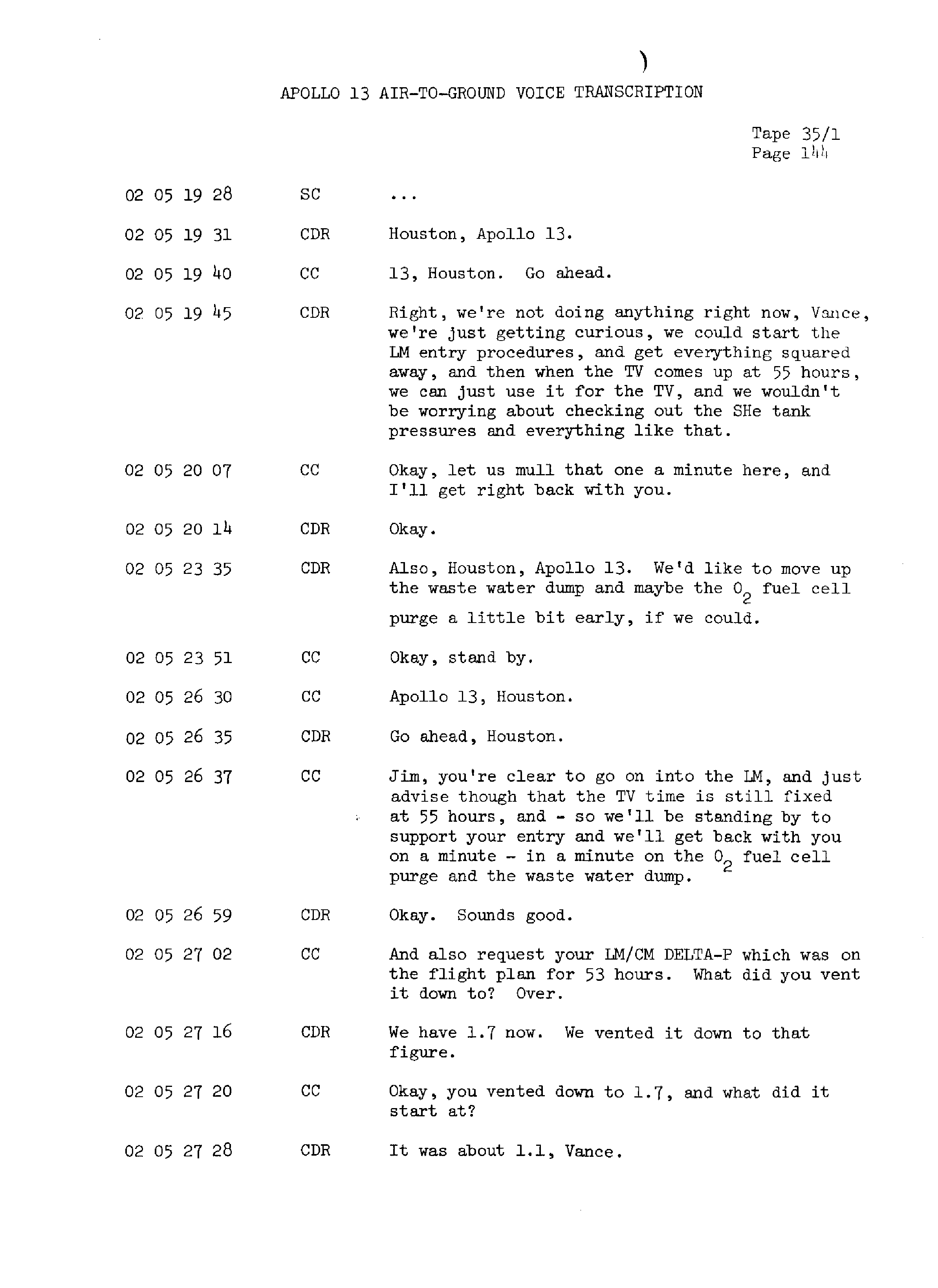 Page 151 of Apollo 13’s original transcript