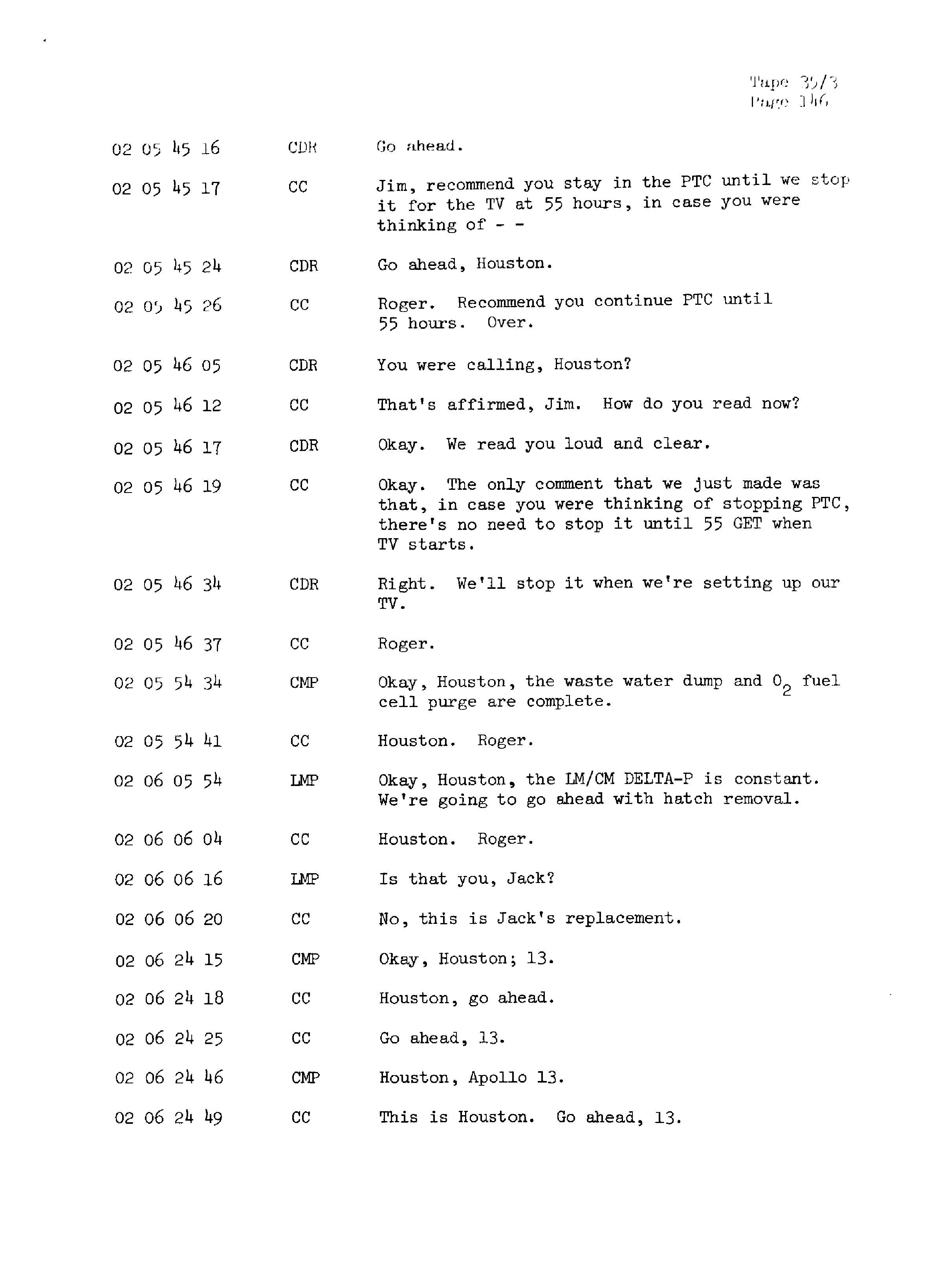 Page 153 of Apollo 13’s original transcript
