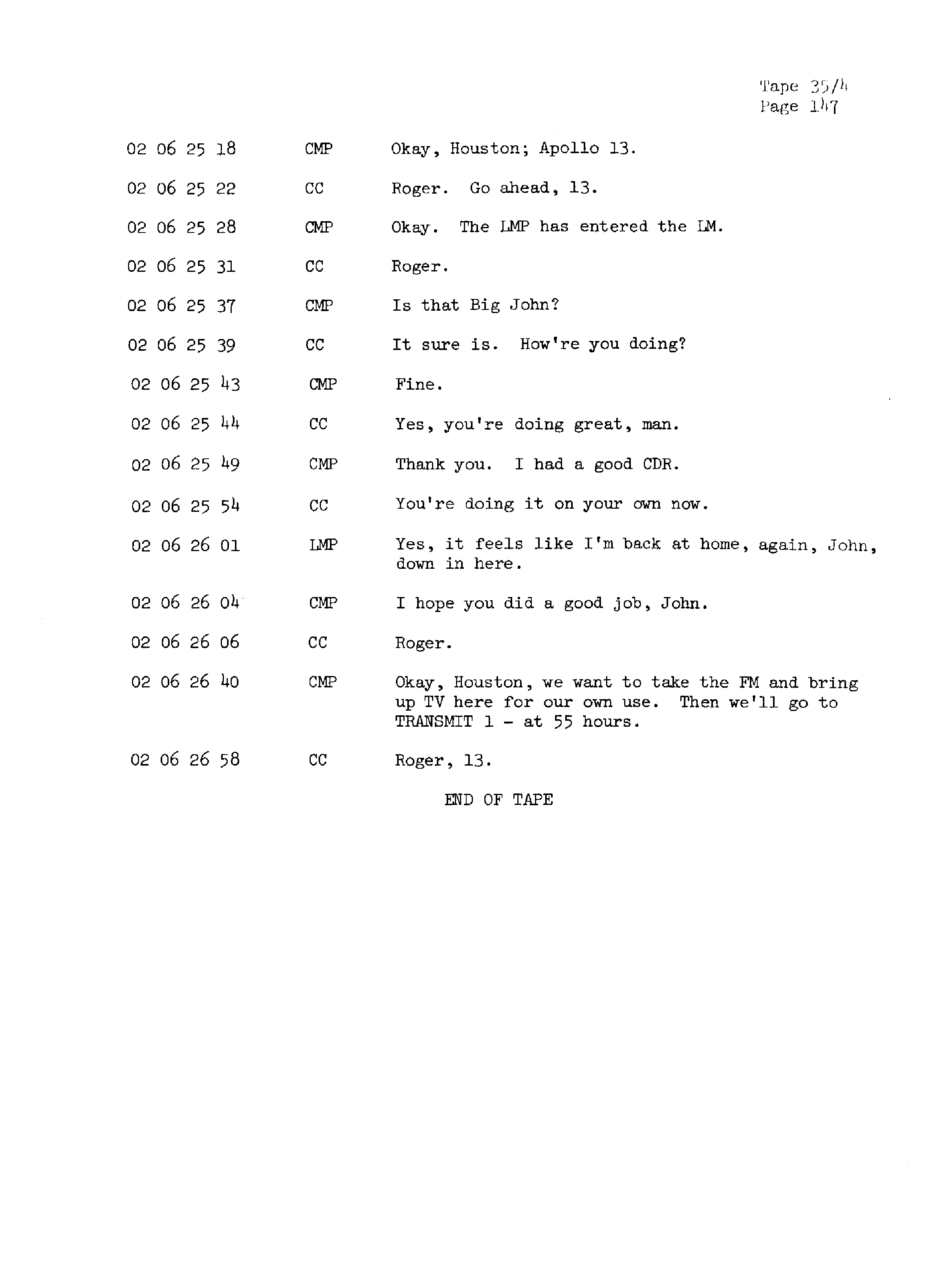 Page 154 of Apollo 13’s original transcript