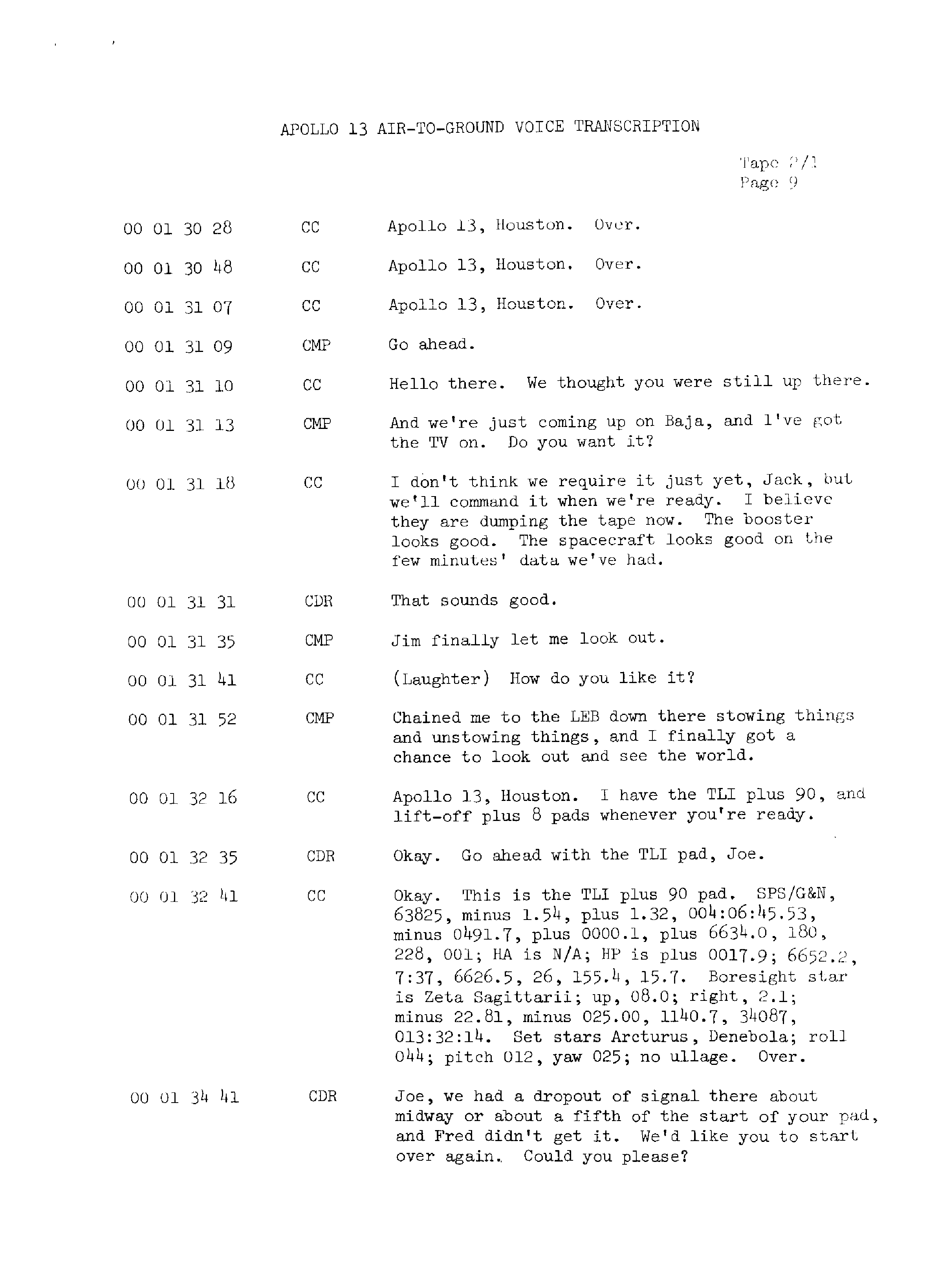Page 16 of Apollo 13’s original transcript