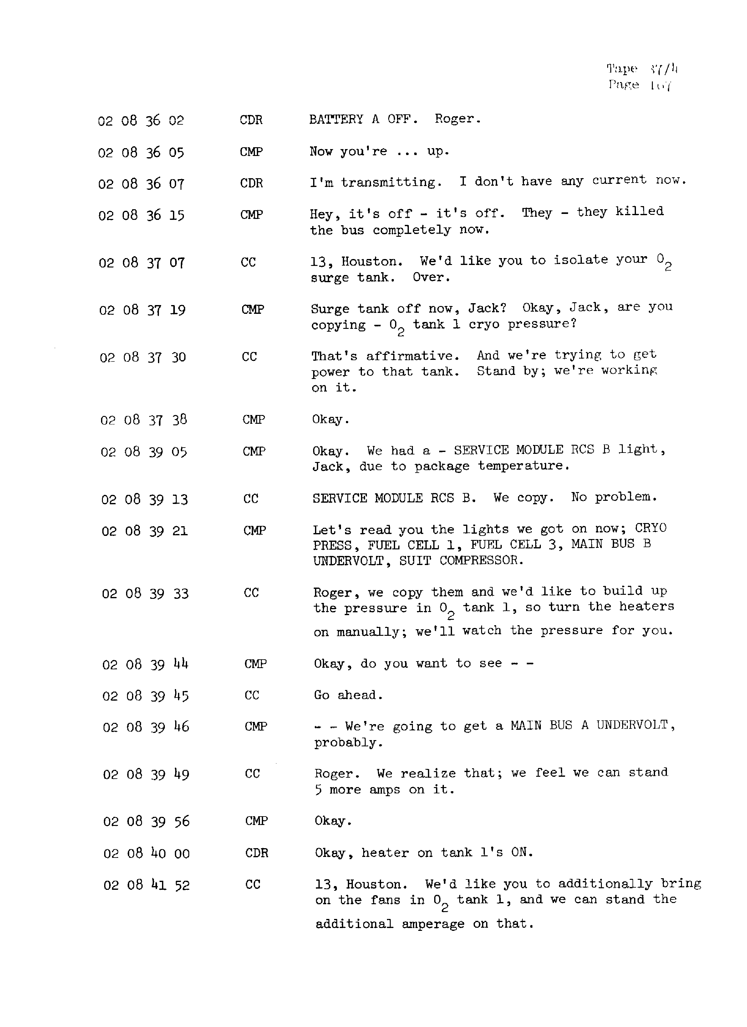 Page 174 of Apollo 13’s original transcript