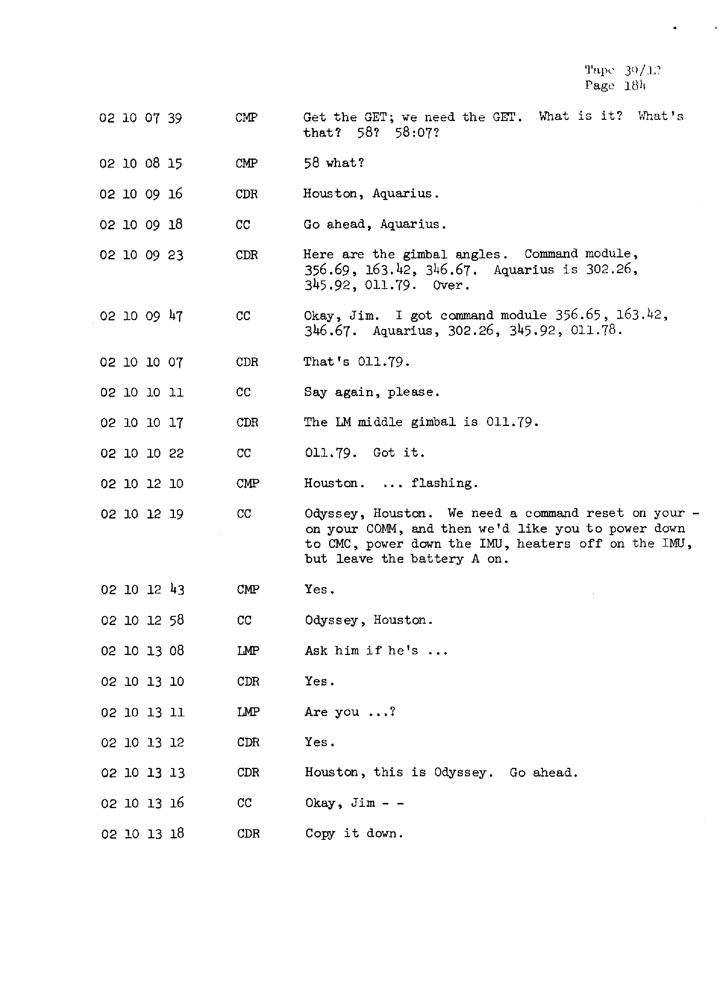 Page 191 of Apollo 13’s original transcript