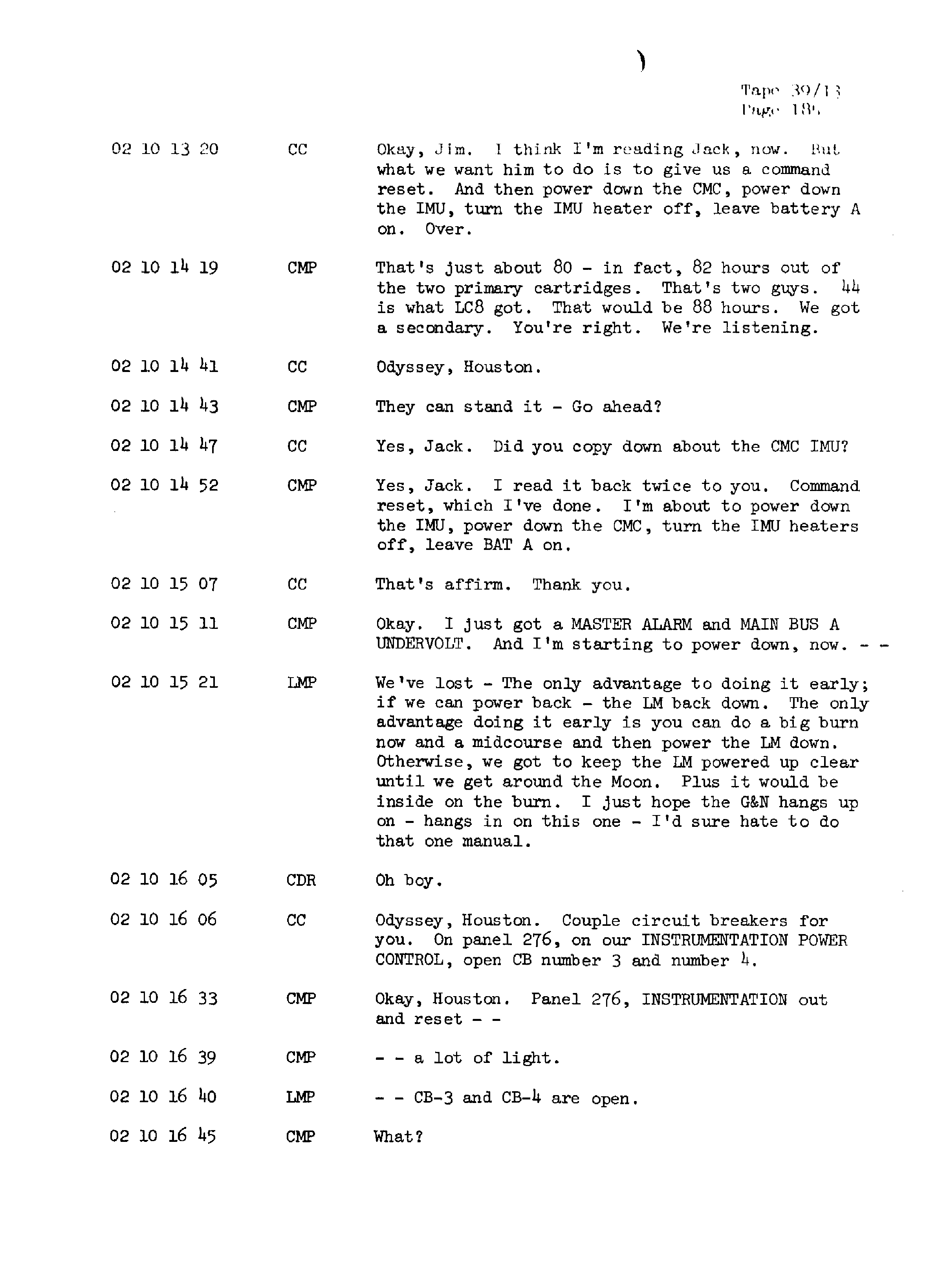 Page 192 of Apollo 13’s original transcript