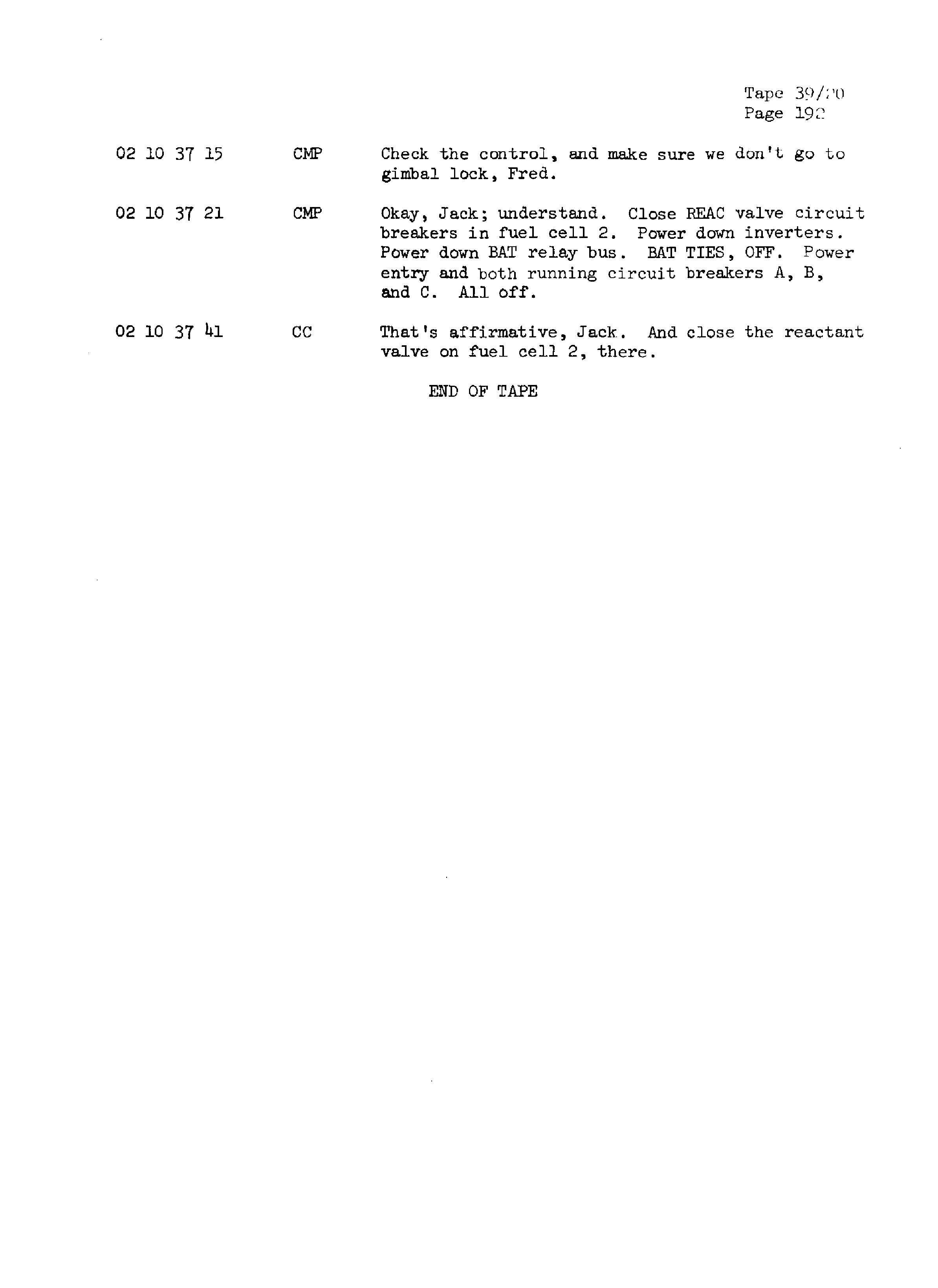 Page 199 of Apollo 13’s original transcript