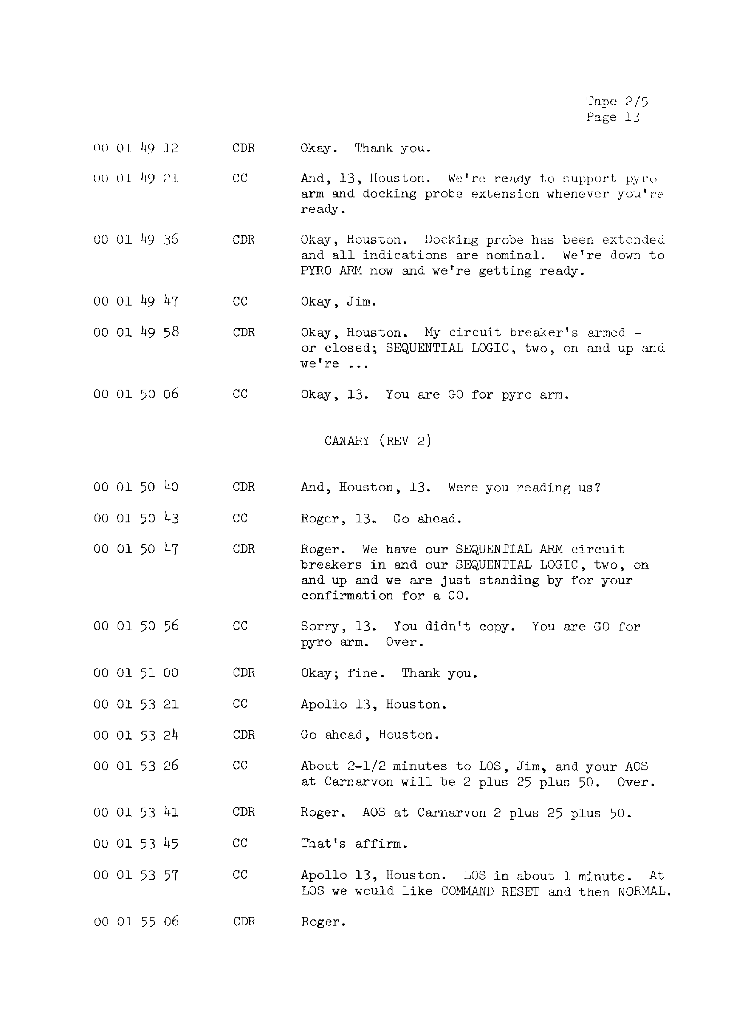 Page 20 of Apollo 13’s original transcript