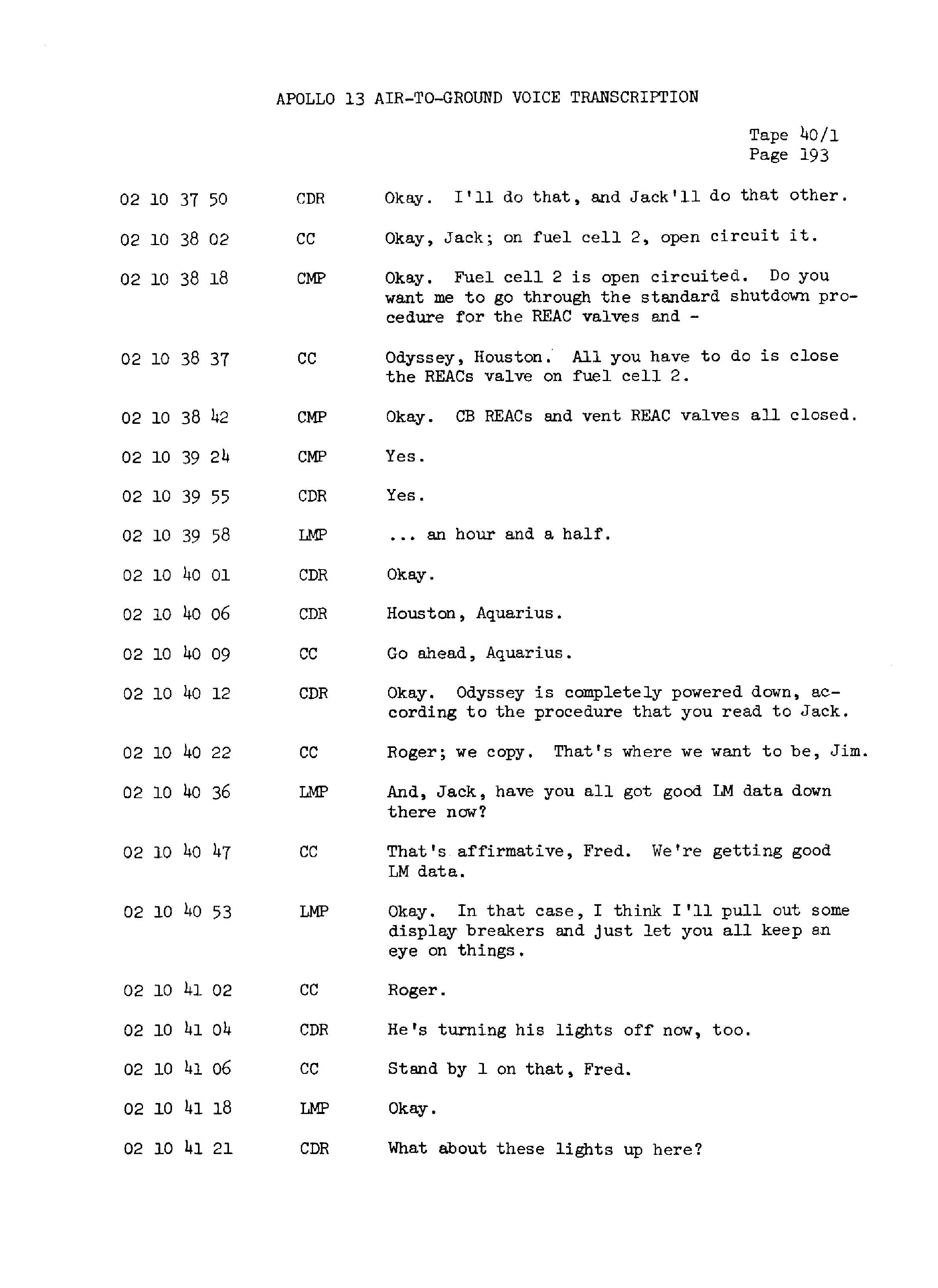 Page 200 of Apollo 13’s original transcript