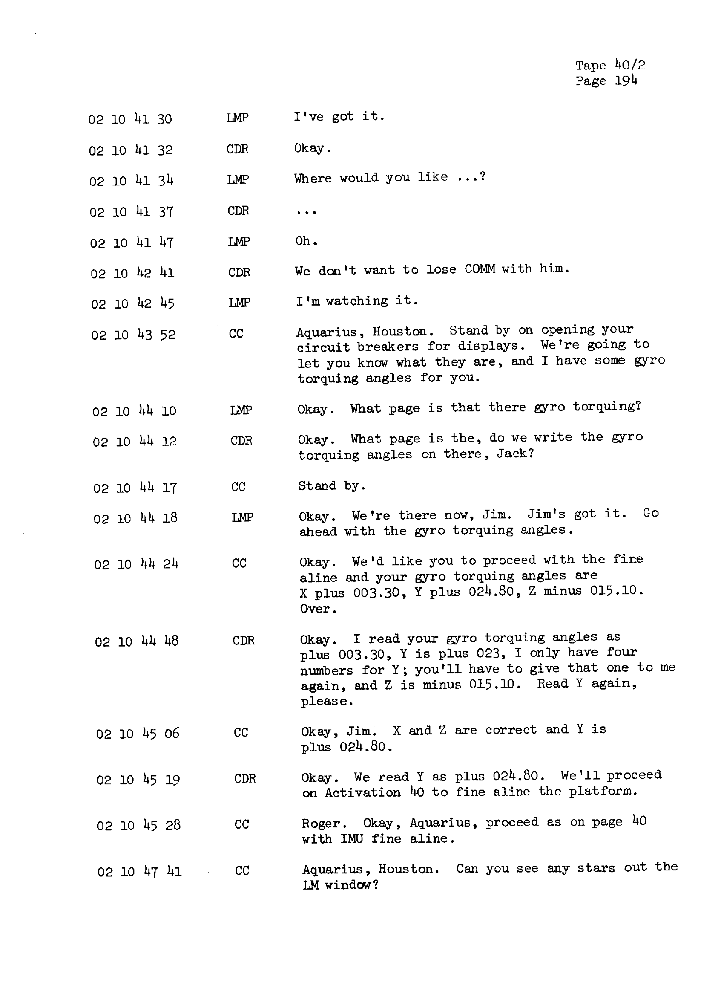 Page 201 of Apollo 13’s original transcript