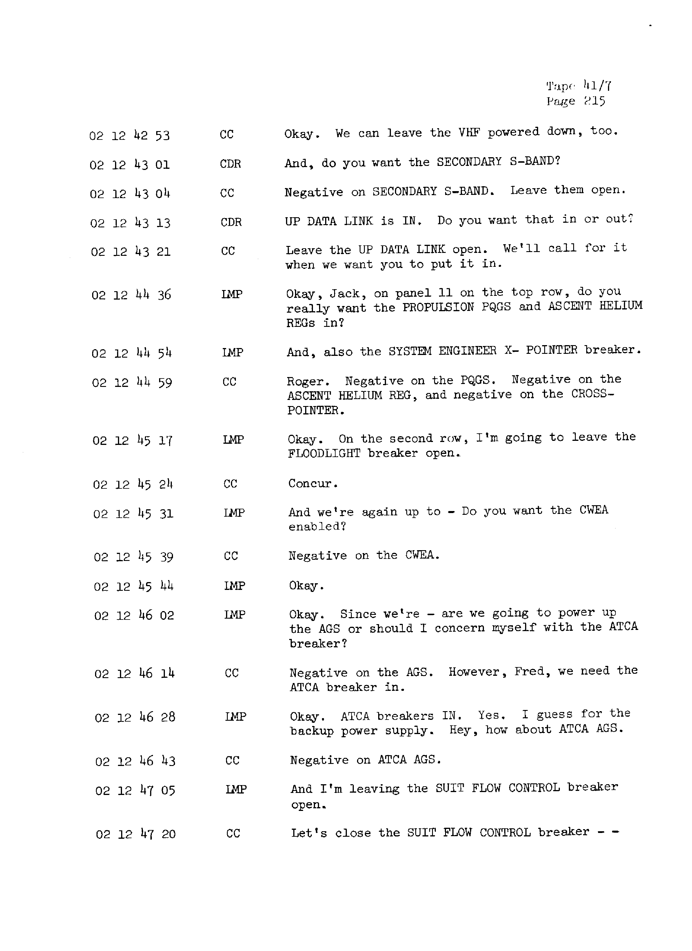 Page 222 of Apollo 13’s original transcript