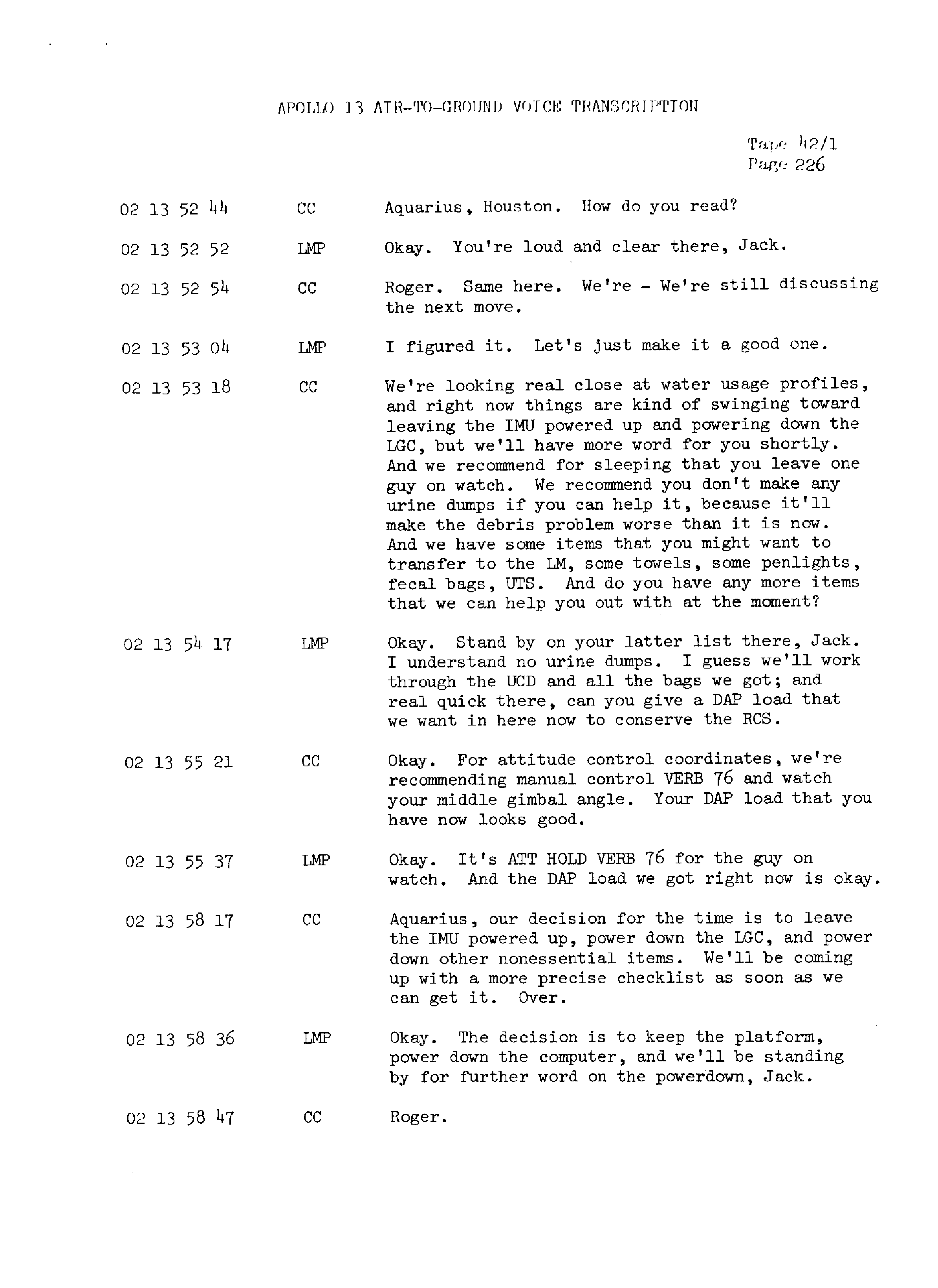 Page 233 of Apollo 13’s original transcript