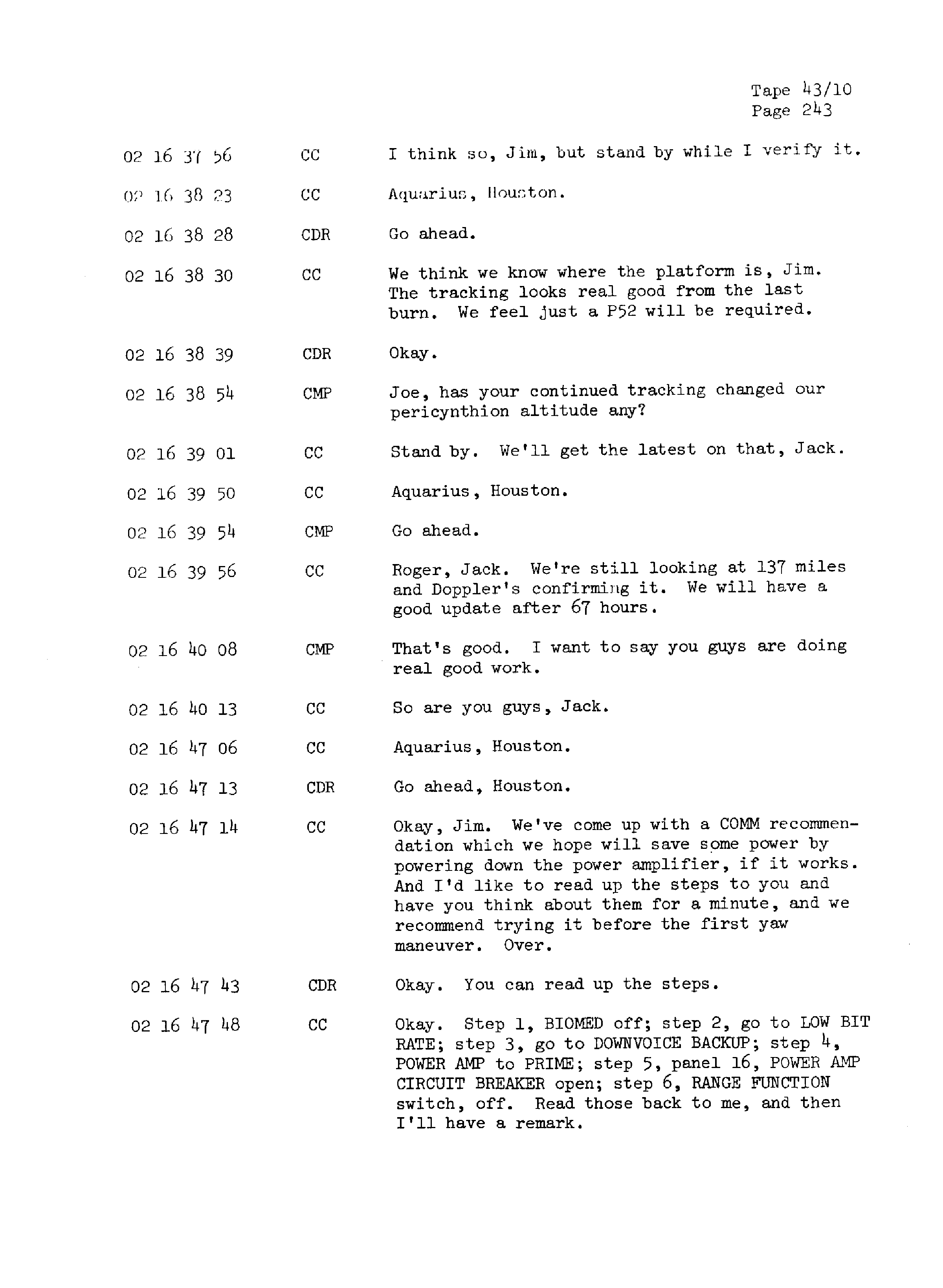 Page 250 of Apollo 13’s original transcript