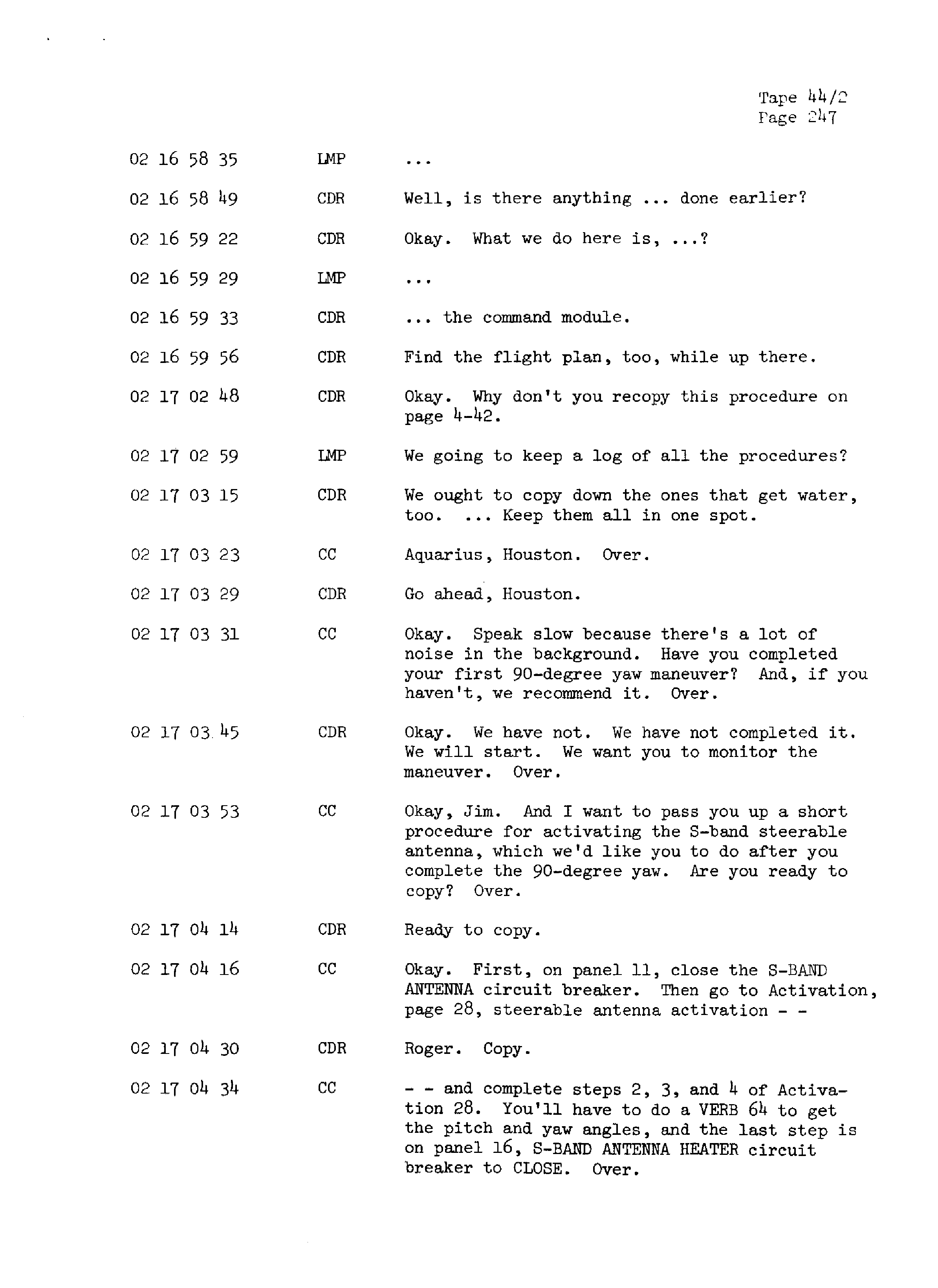 Page 254 of Apollo 13’s original transcript