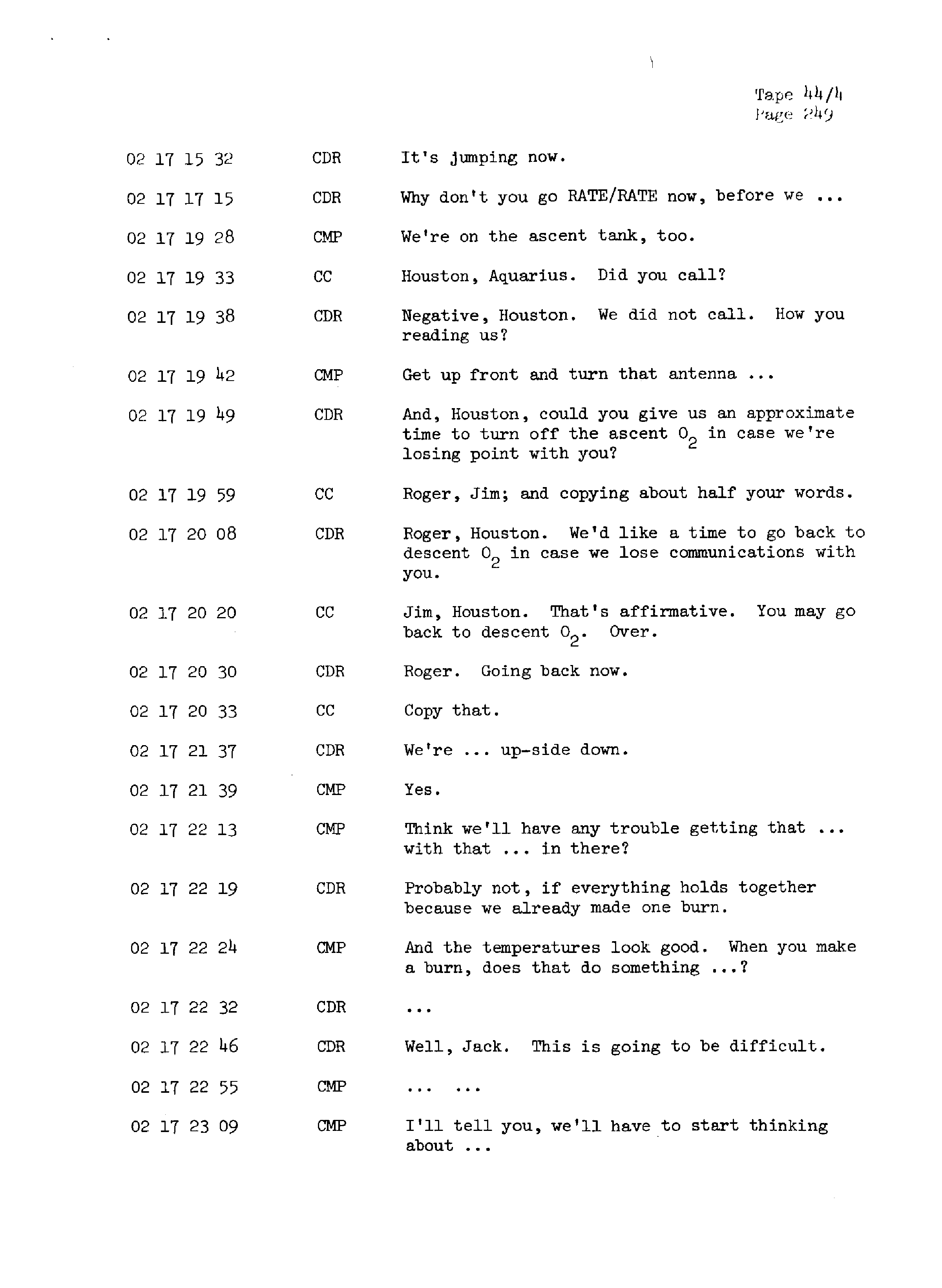 Page 256 of Apollo 13’s original transcript