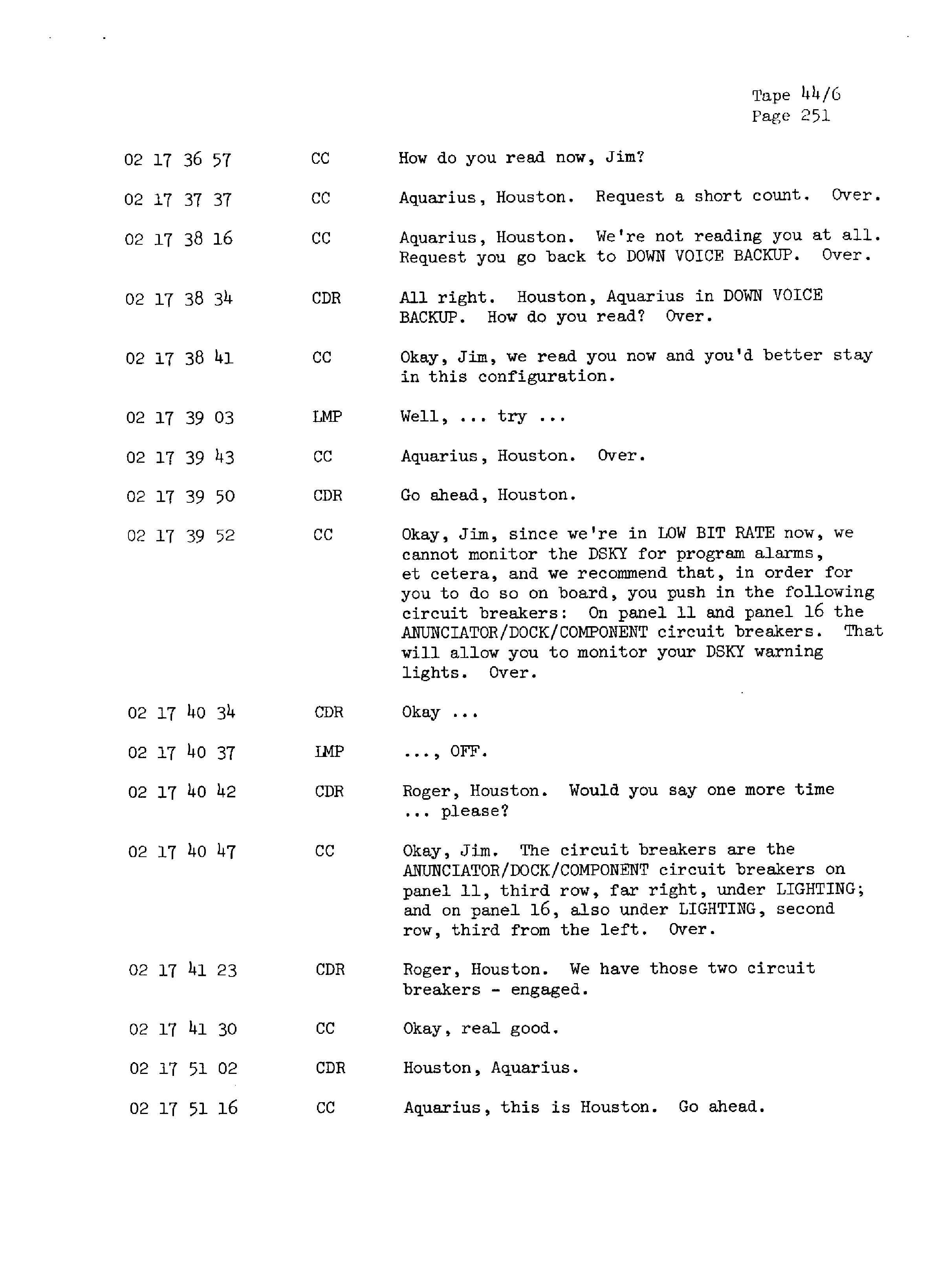 Page 258 of Apollo 13’s original transcript