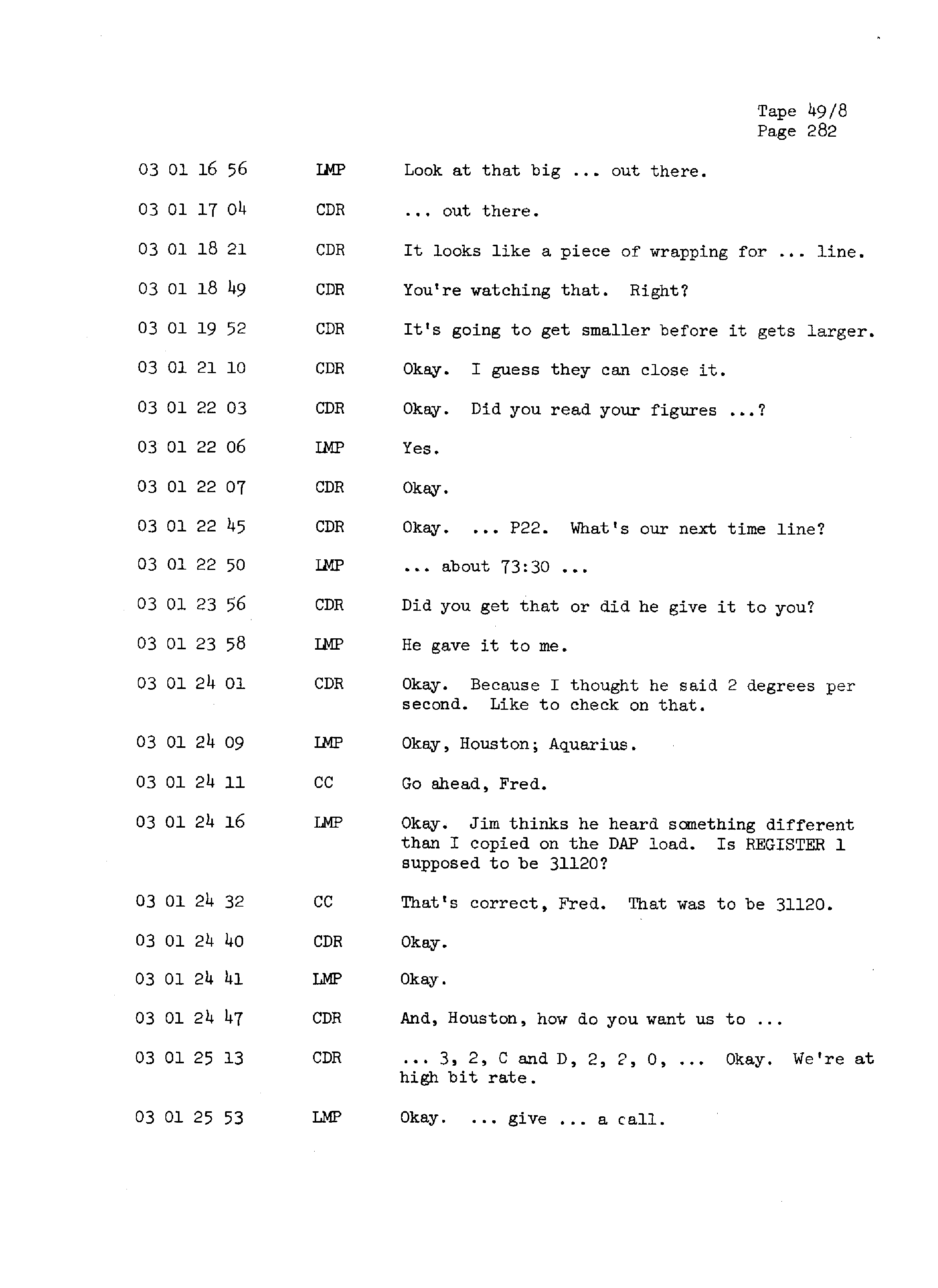 Page 289 of Apollo 13’s original transcript