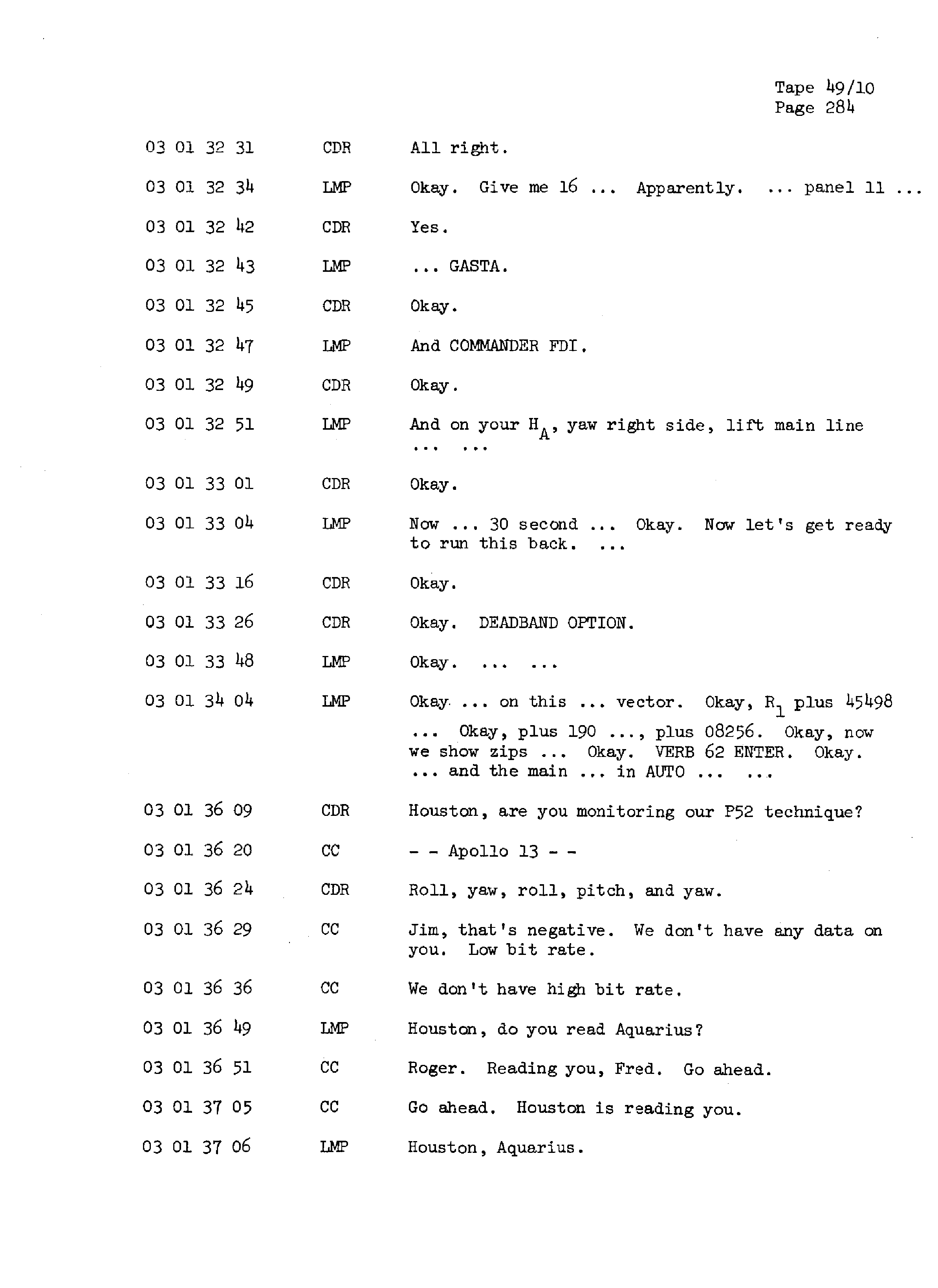 Page 291 of Apollo 13’s original transcript