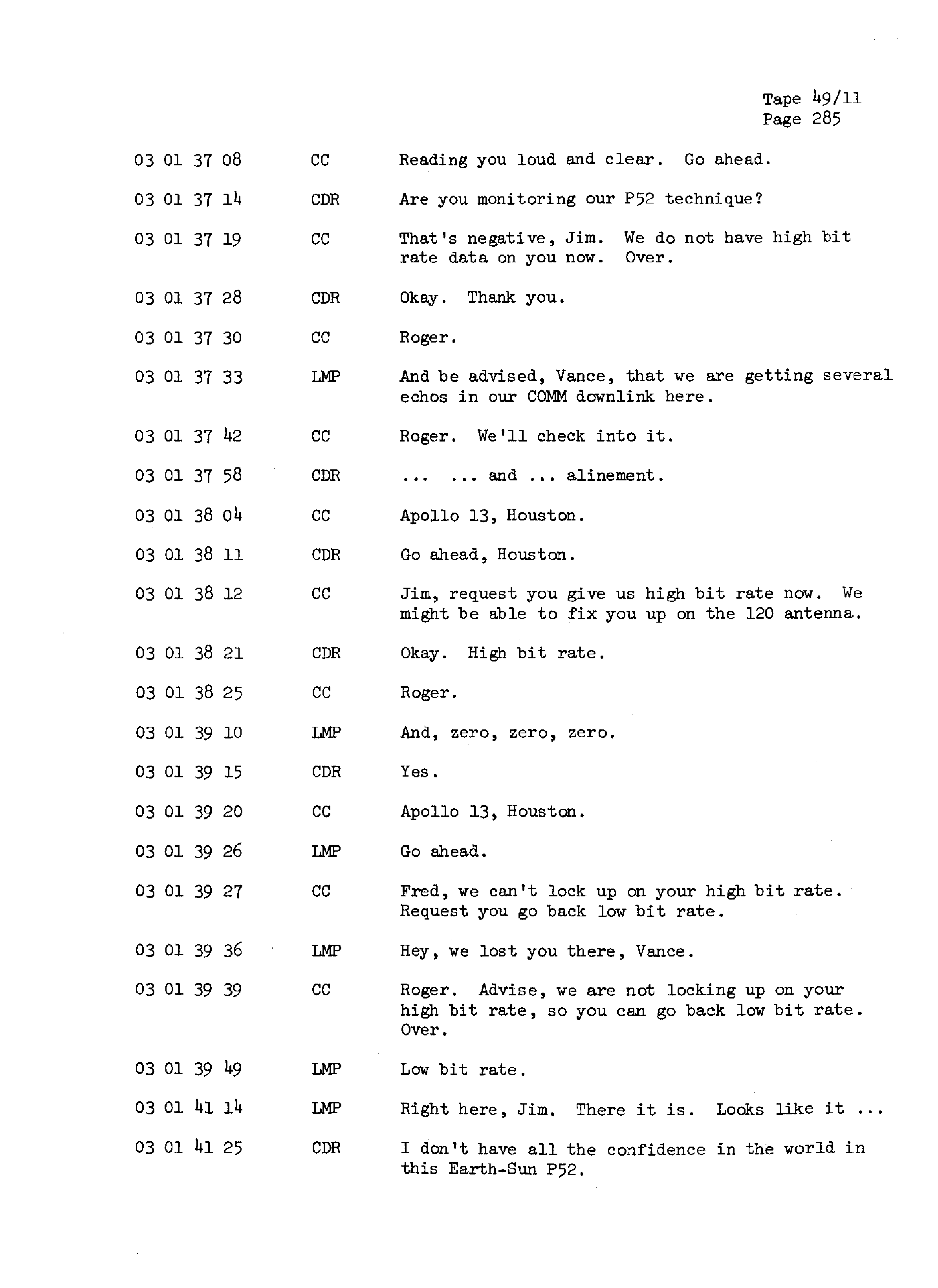 Page 292 of Apollo 13’s original transcript