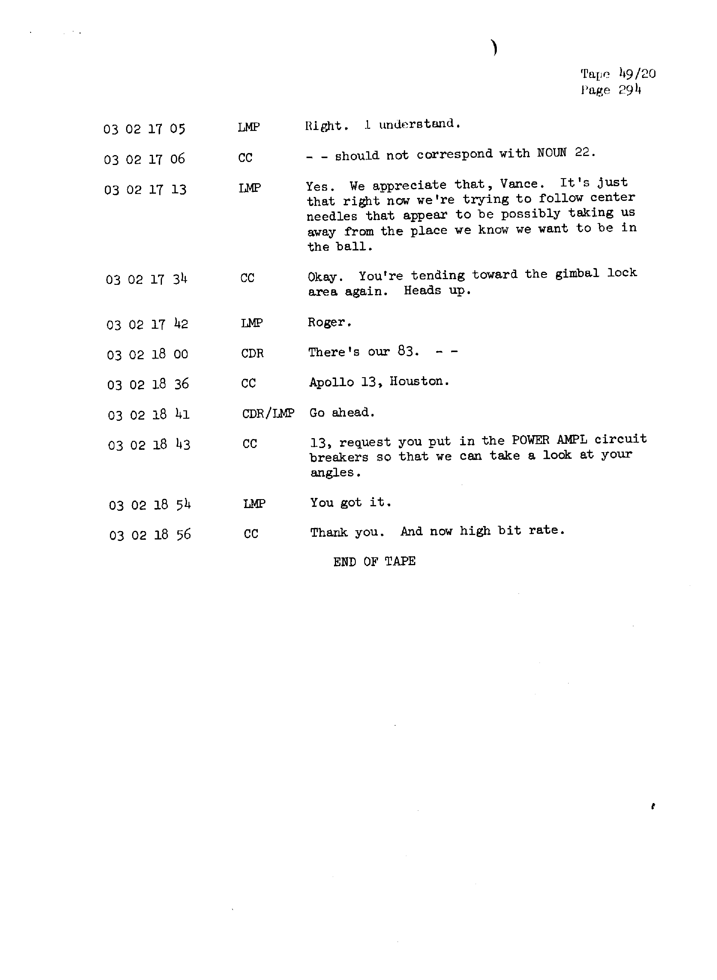 Page 301 of Apollo 13’s original transcript