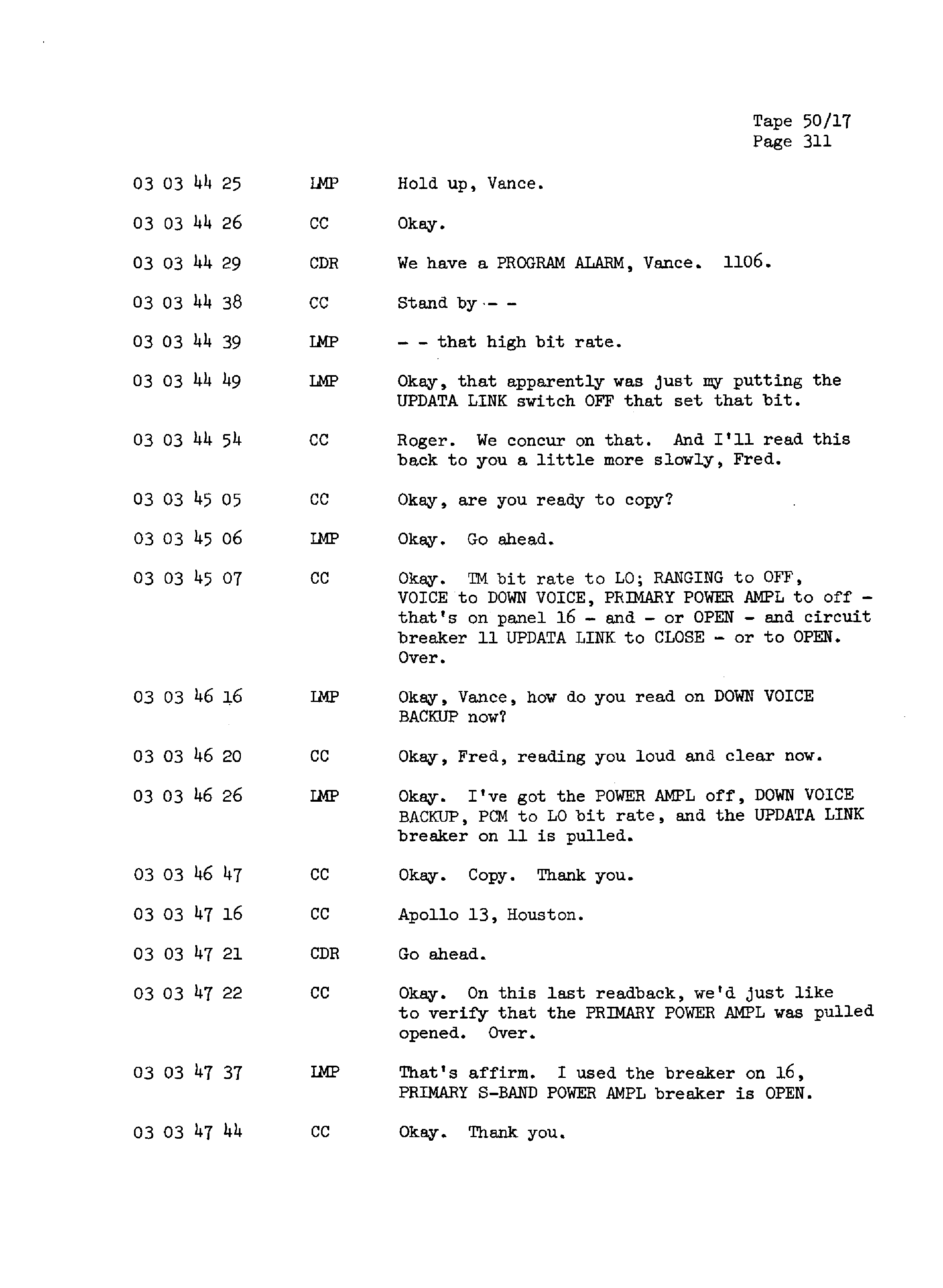 Page 318 of Apollo 13’s original transcript