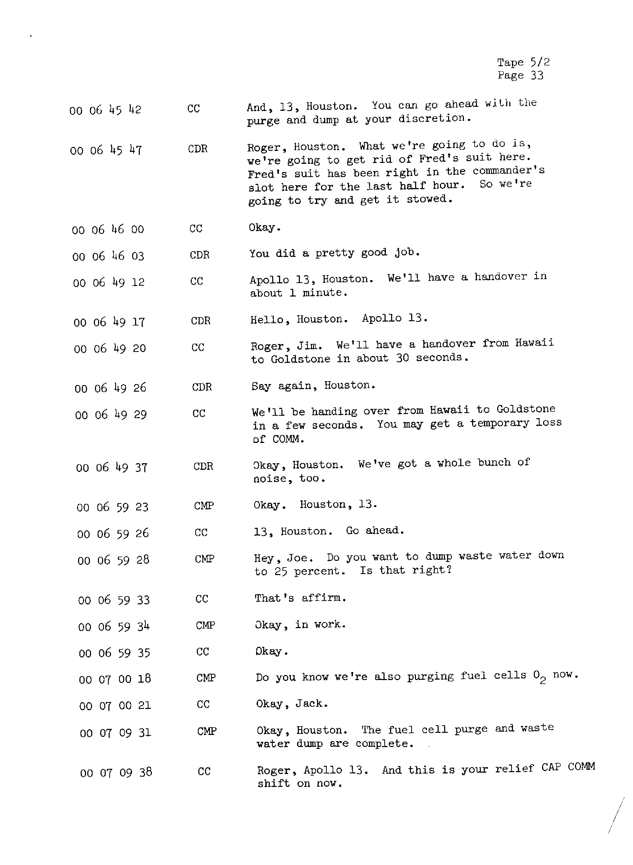Page 40 of Apollo 13’s original transcript