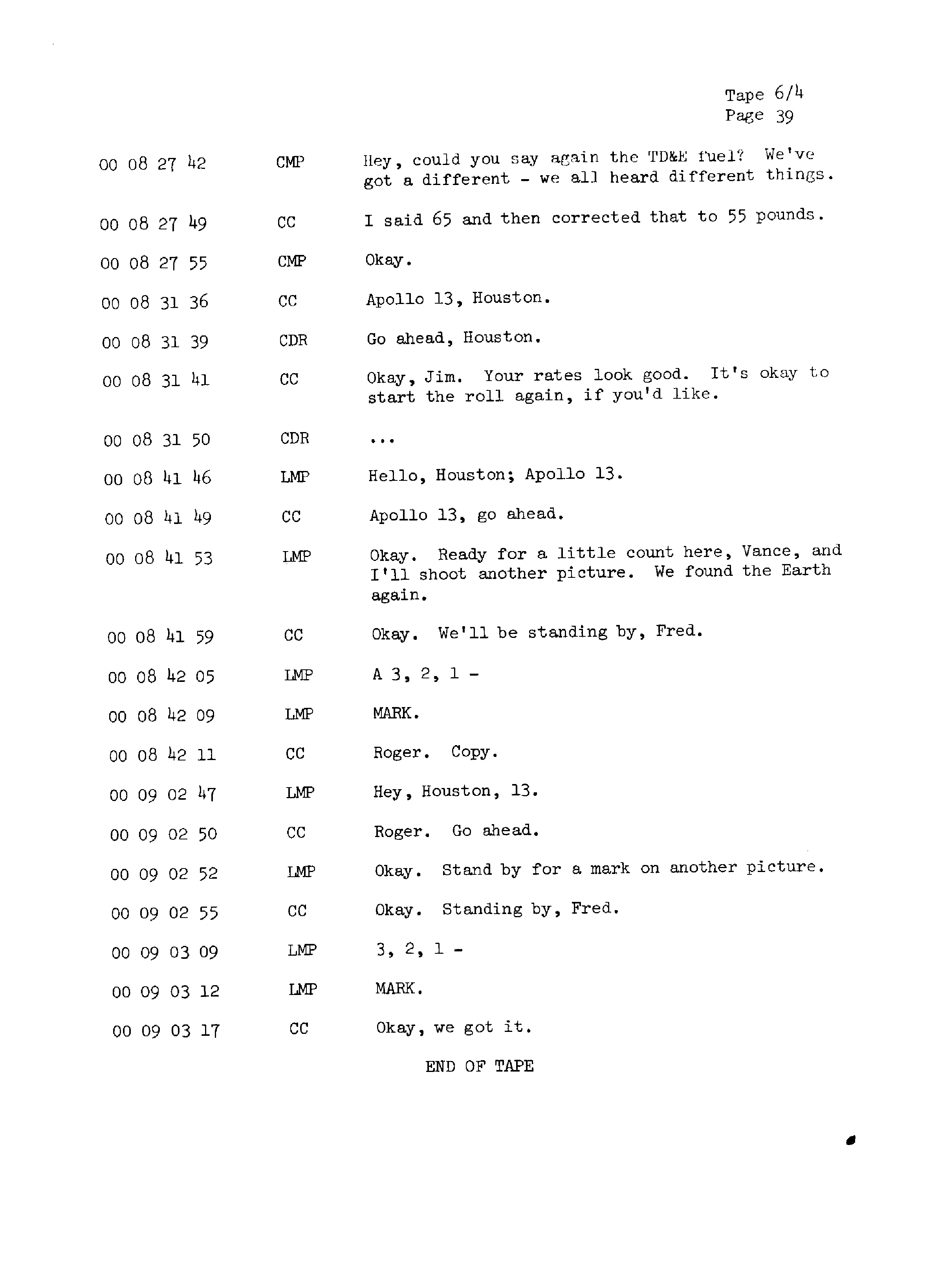 Page 46 of Apollo 13’s original transcript
