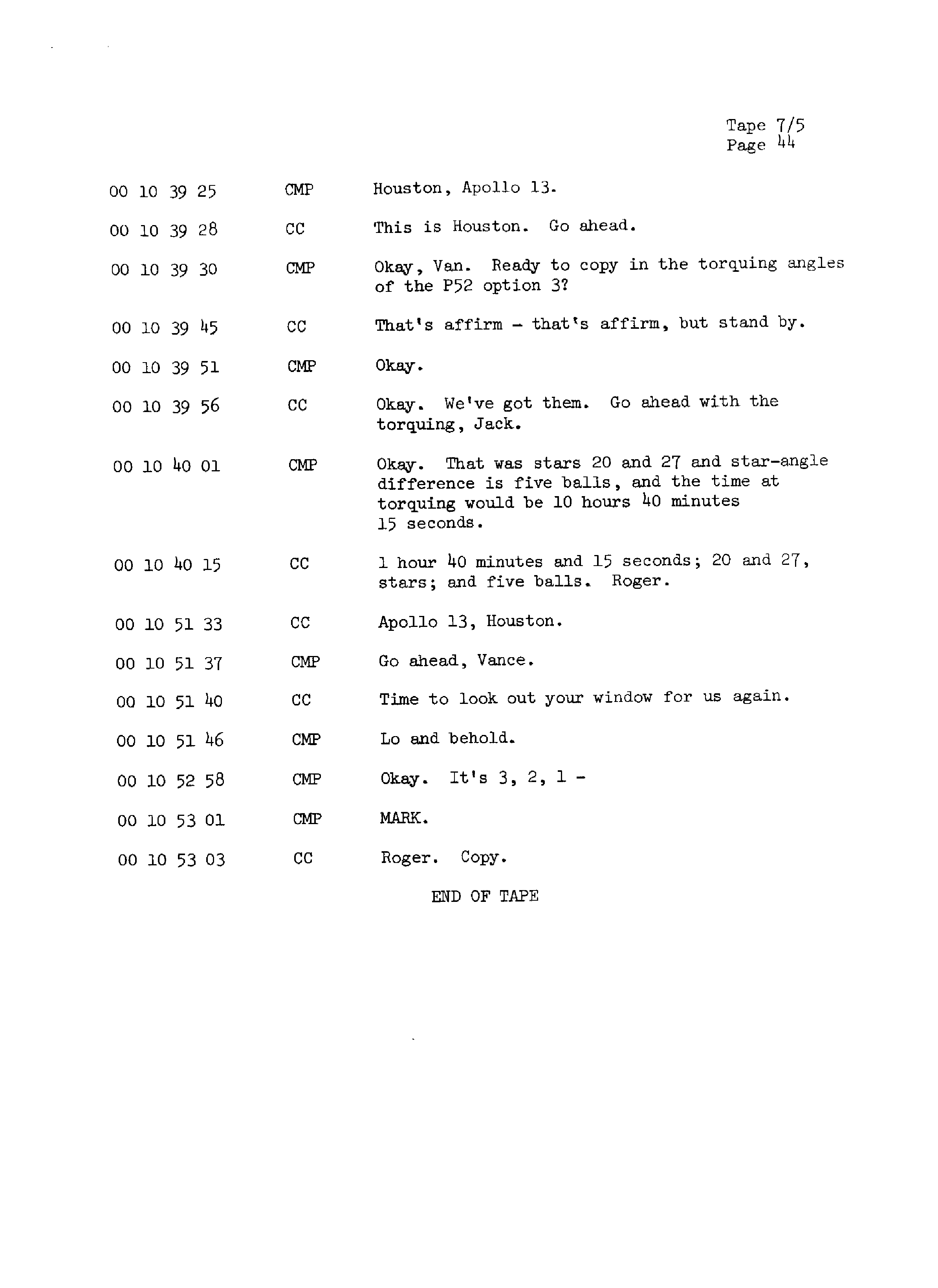 Page 51 of Apollo 13’s original transcript