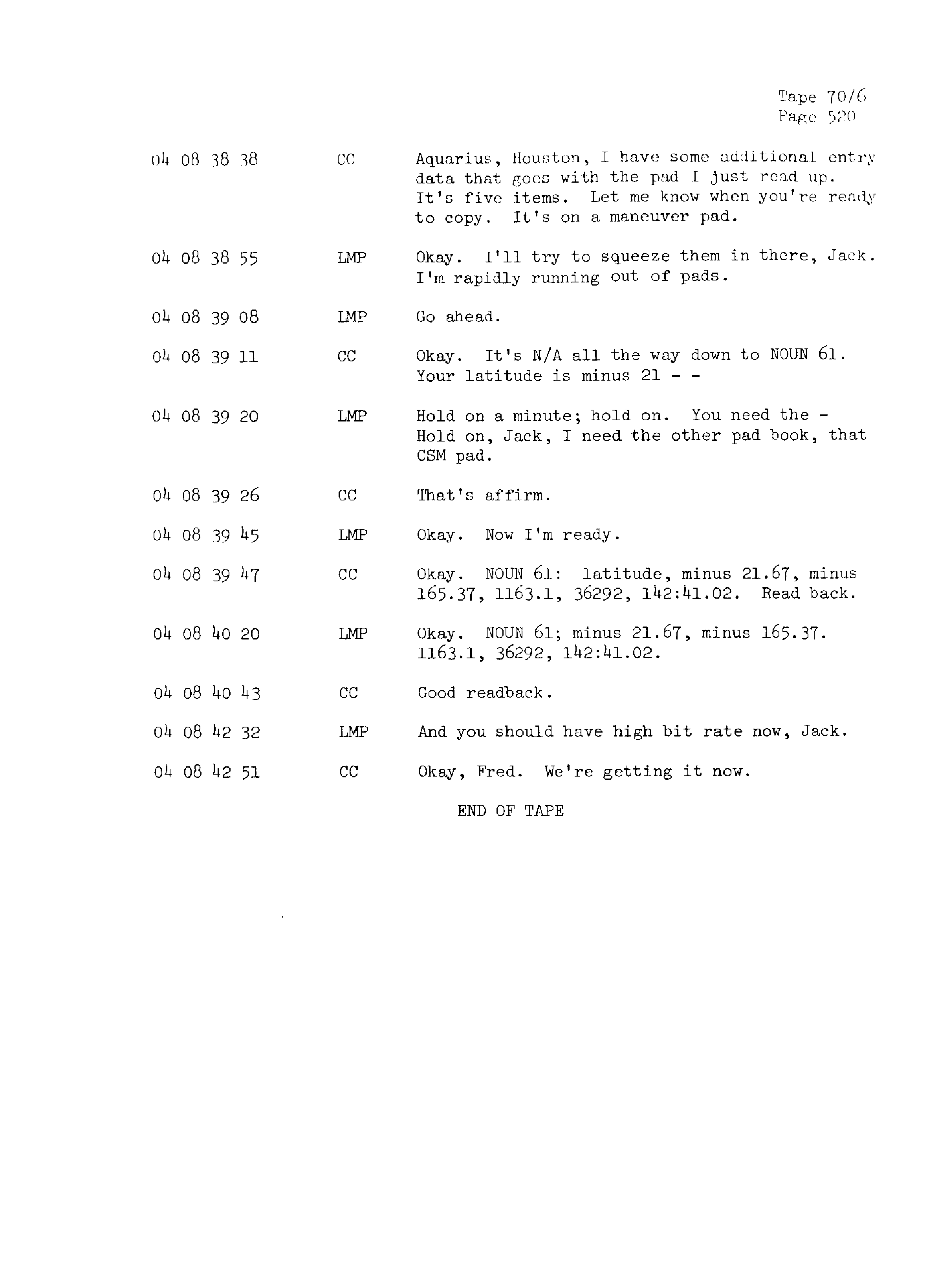 Page 527 of Apollo 13’s original transcript