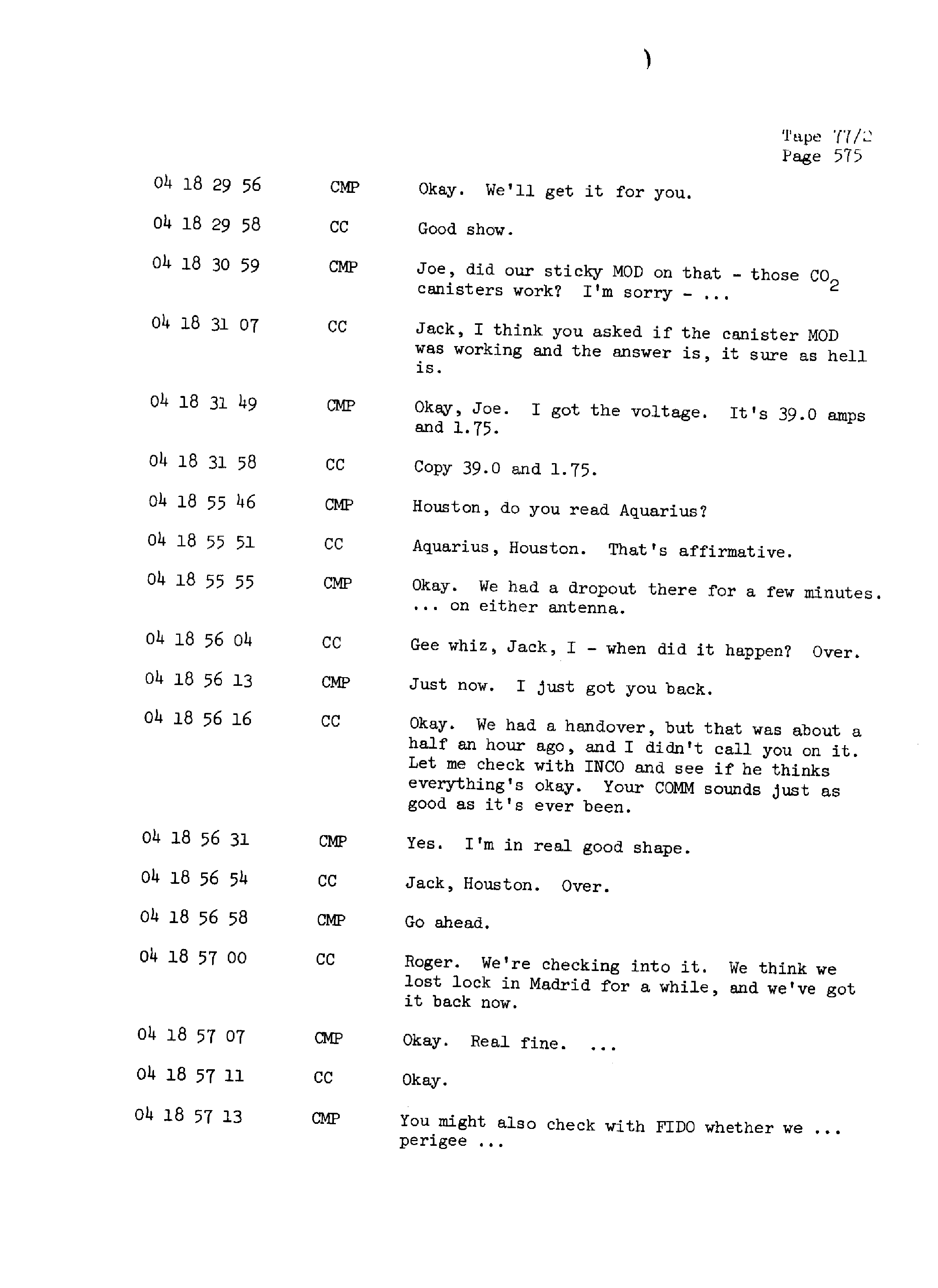 Page 582 of Apollo 13’s original transcript