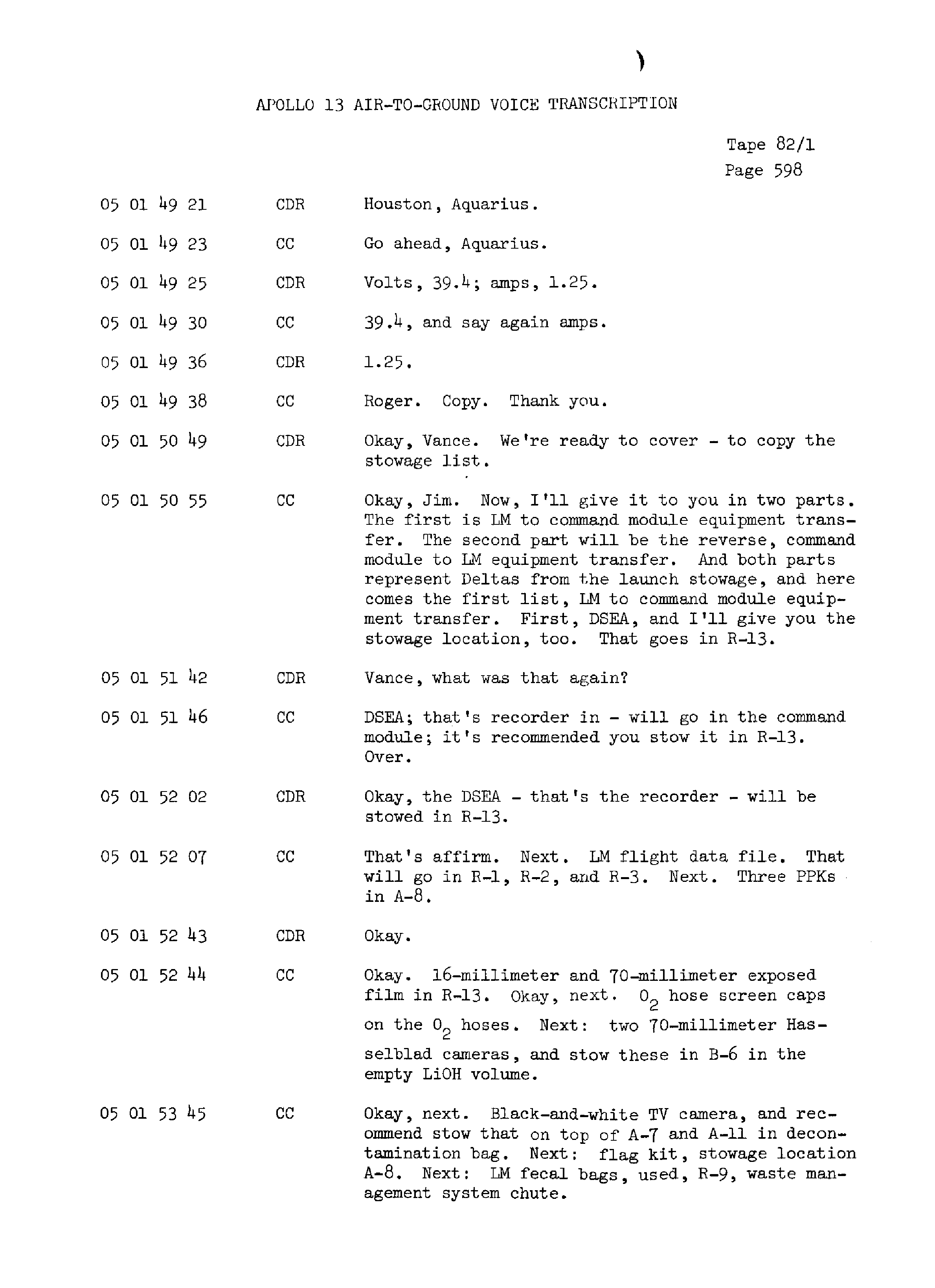 Page 605 of Apollo 13’s original transcript