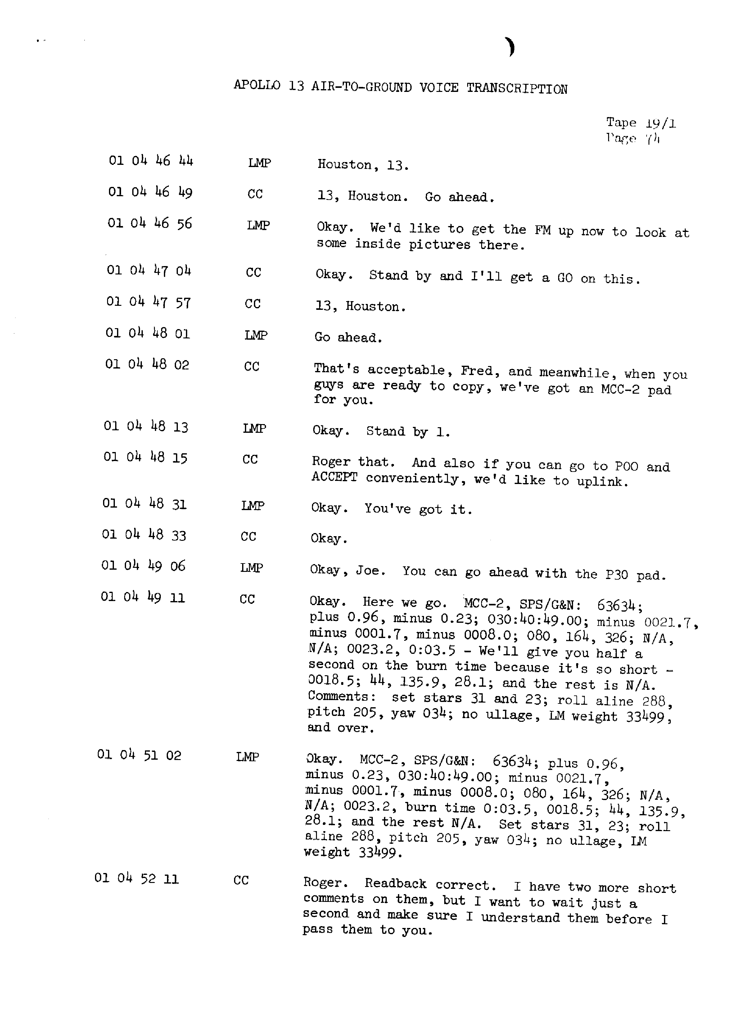 Page 81 of Apollo 13’s original transcript