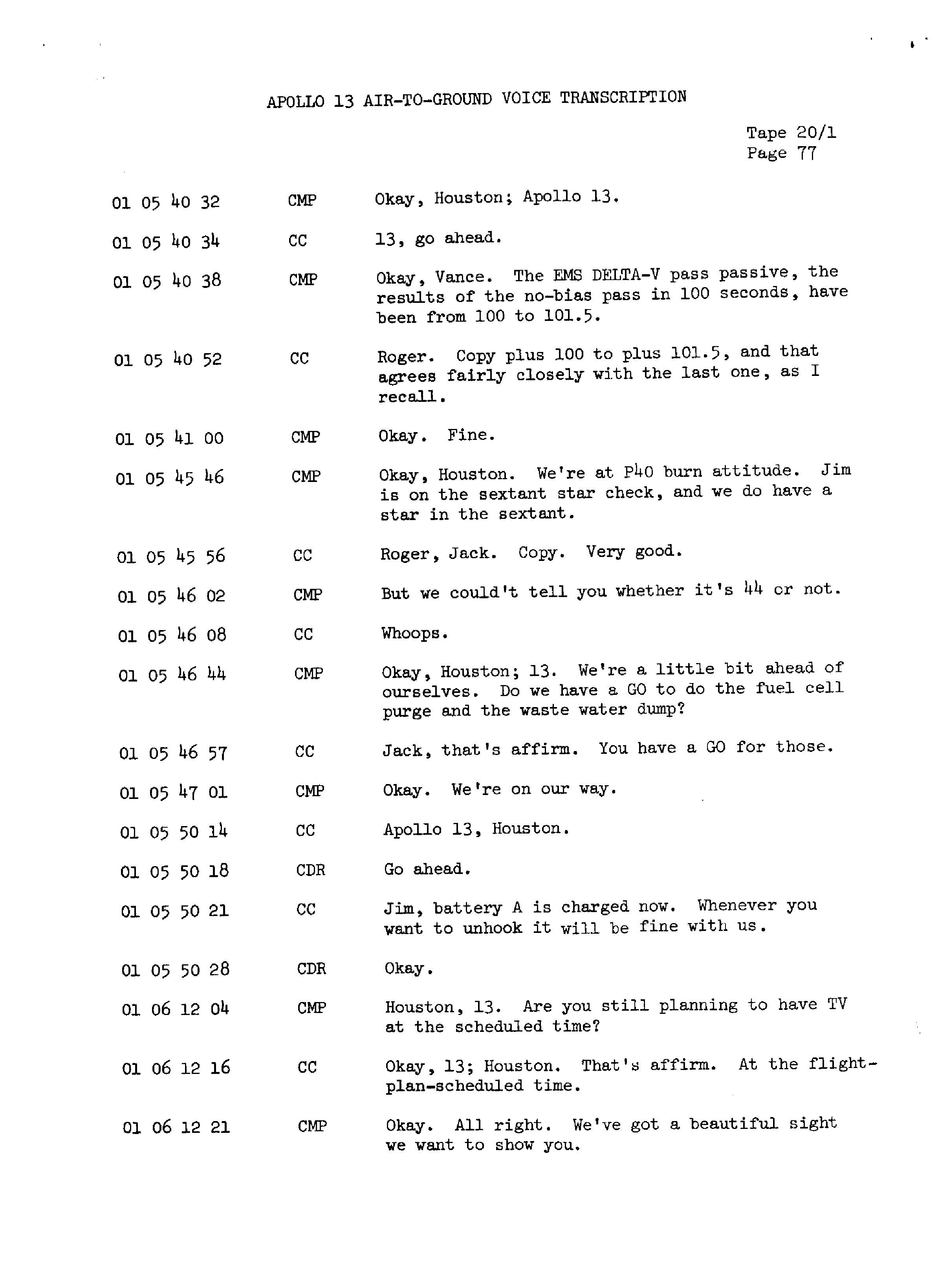Page 84 of Apollo 13’s original transcript
