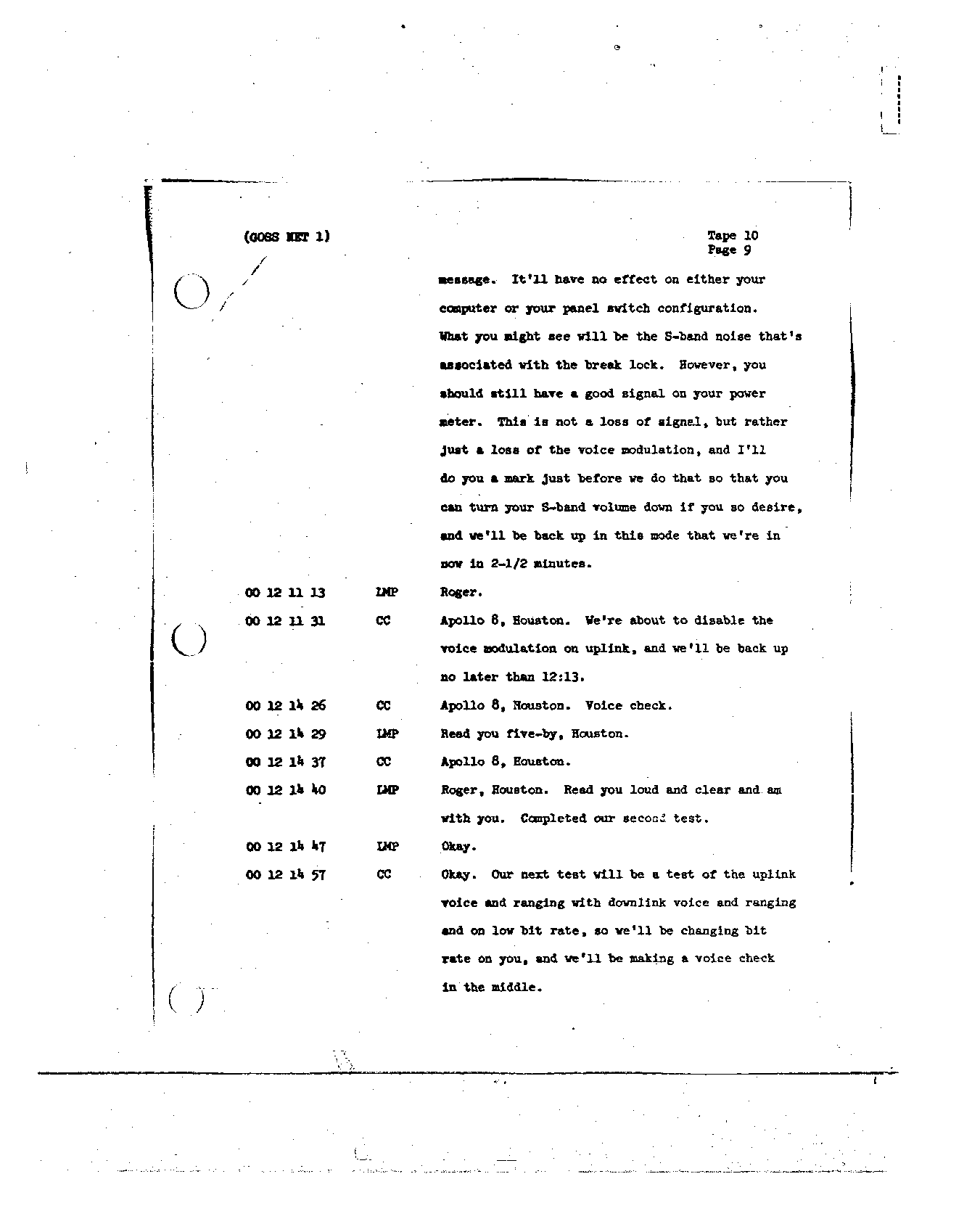 Page 100 of Apollo 8’s original transcript
