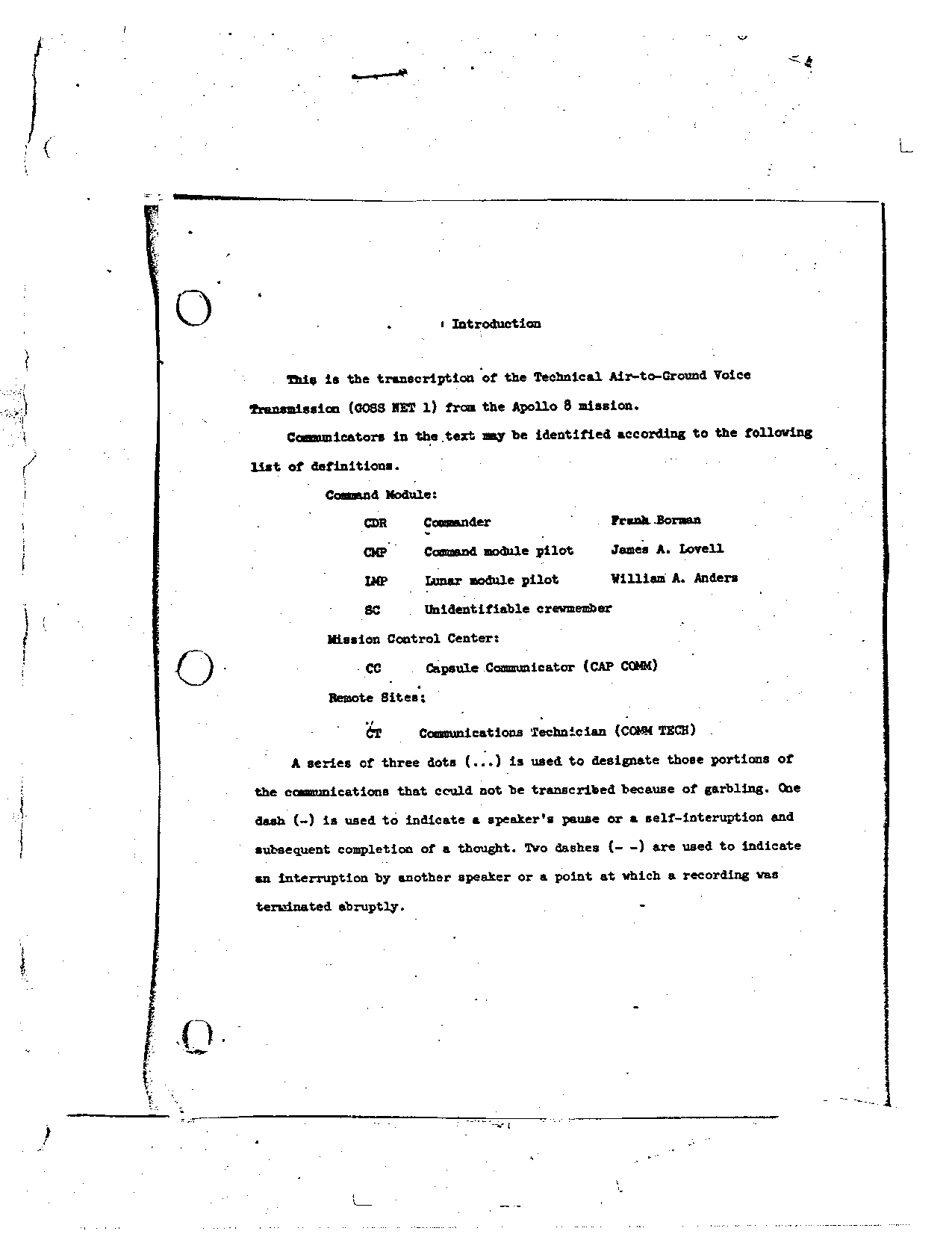 Page 2 of Apollo 8’s original transcript