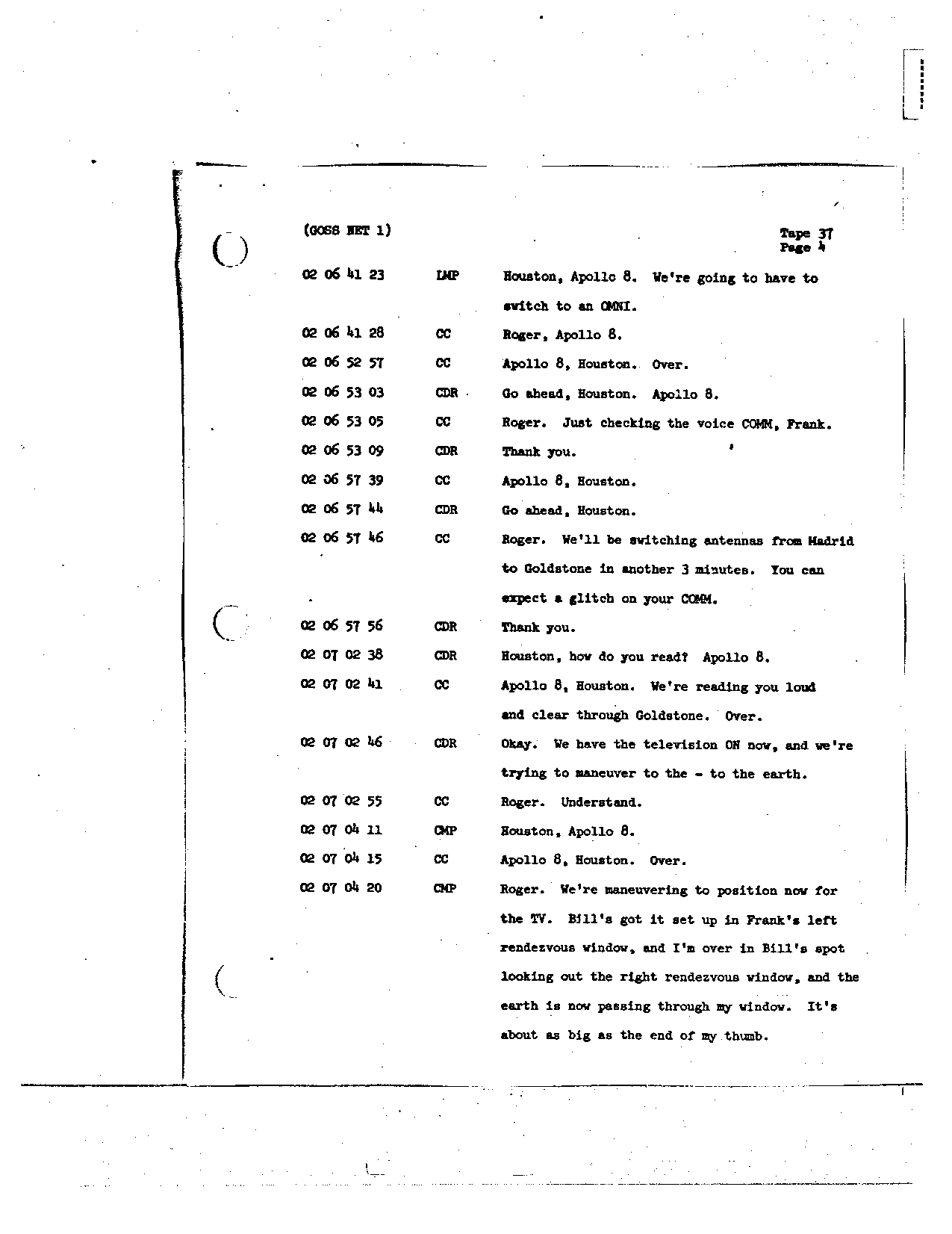Page 286 of Apollo 8&rsquo;s original transcript