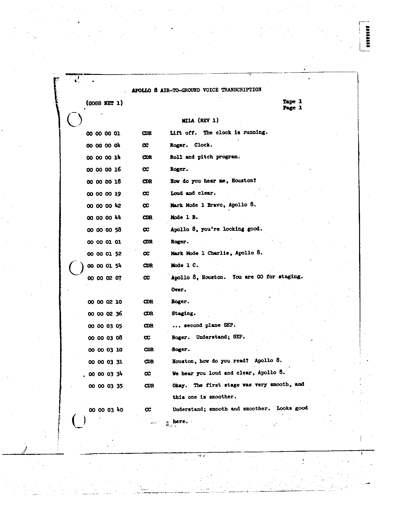 Page 3 of Apollo 8’s original transcript