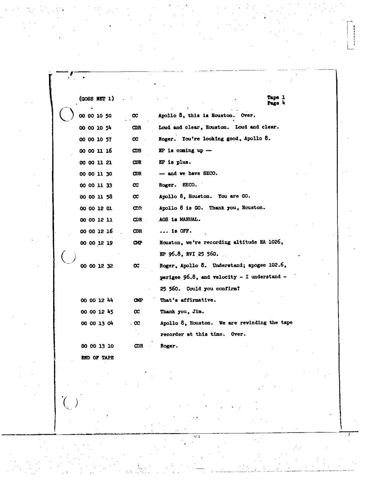 Page 6 of Apollo 8’s original transcript