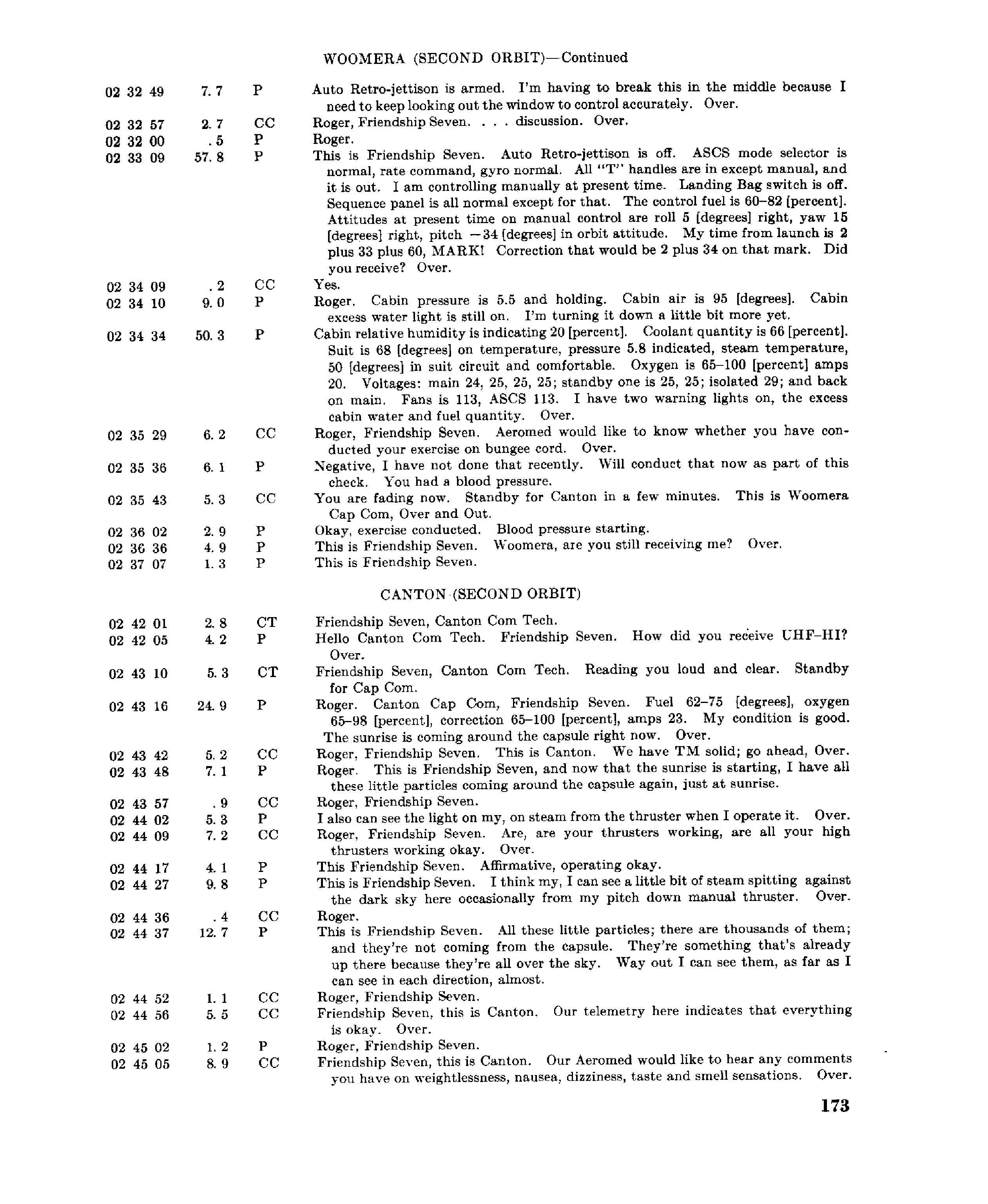 Page 172 of Mercury 6’s original transcript
