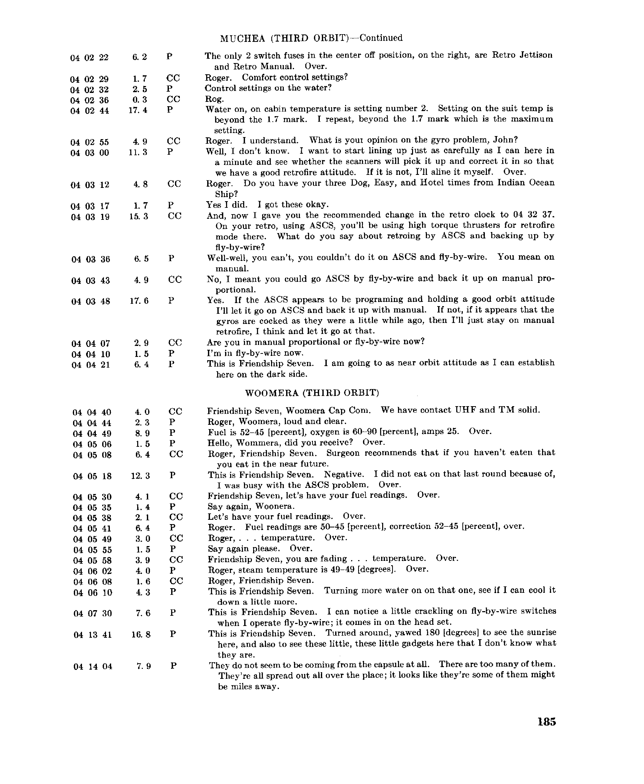 Page 184 of Mercury 6’s original transcript