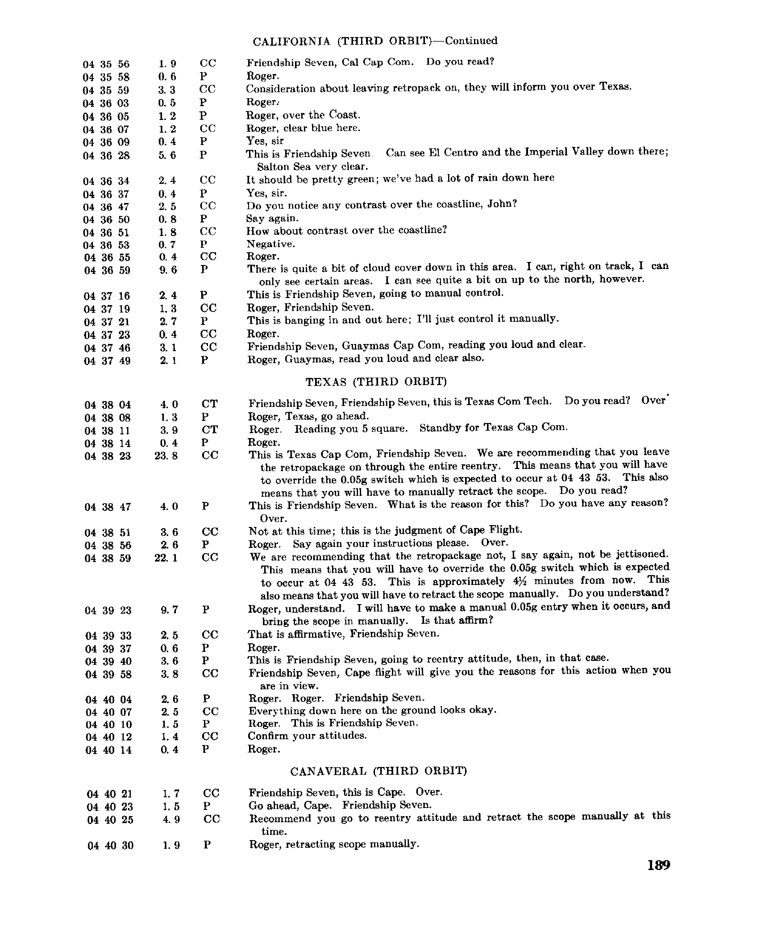 Page 188 of Mercury 6’s original transcript